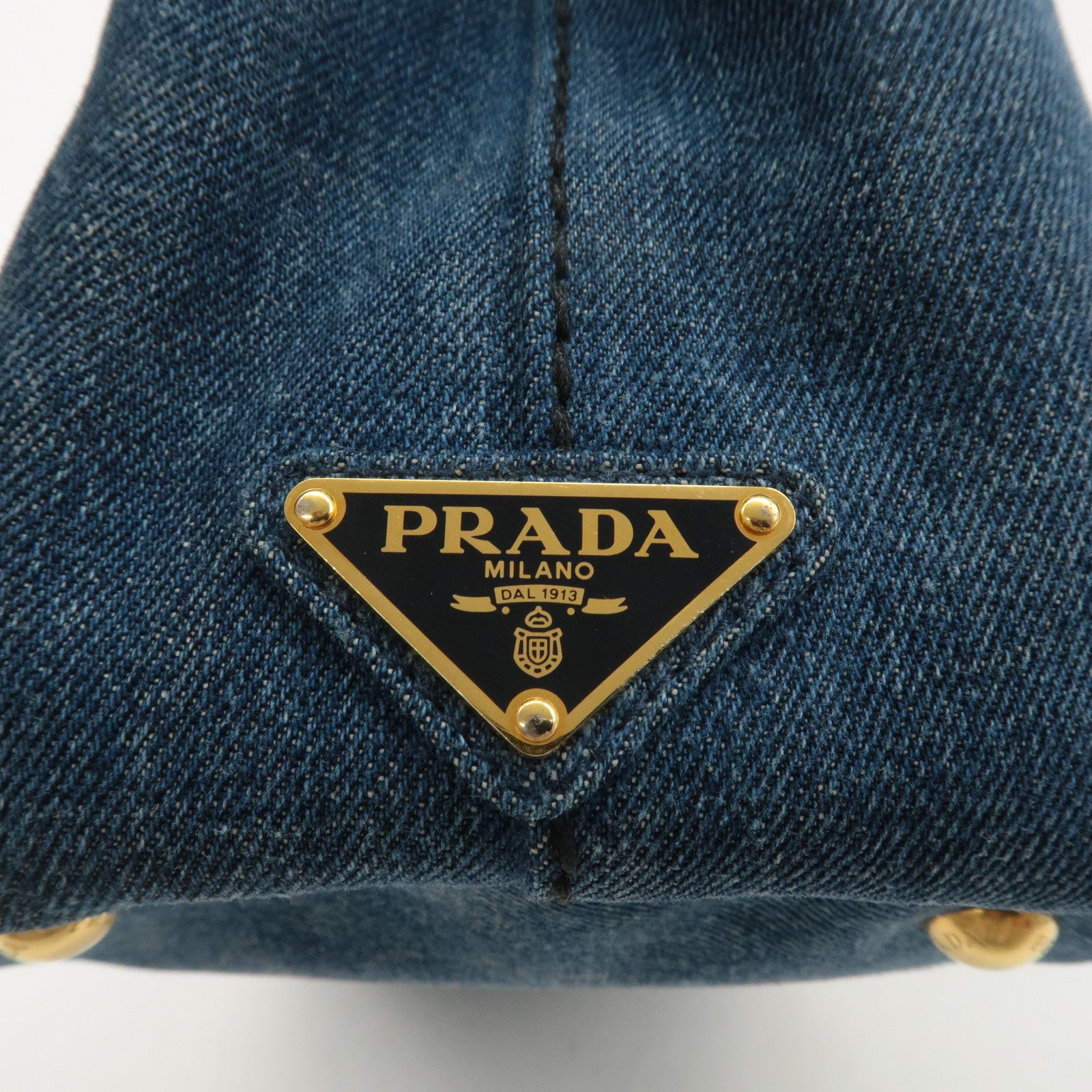 PRADA Logo Canapa Mini Denim Hand Bag Tote Bag Navy