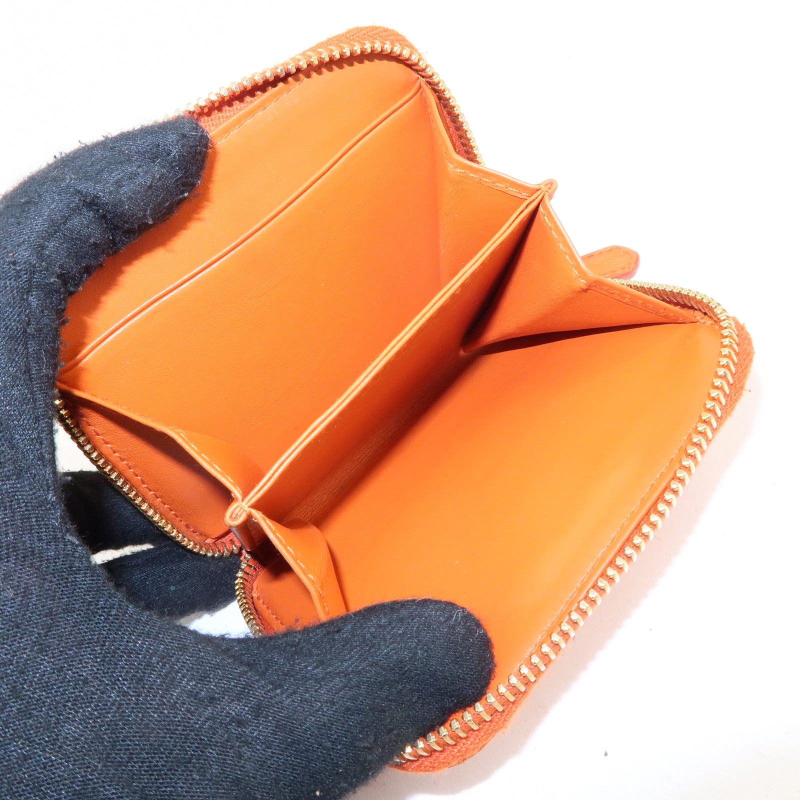 PRADA Saffiano Leather Round Zipper Coin Case Orange