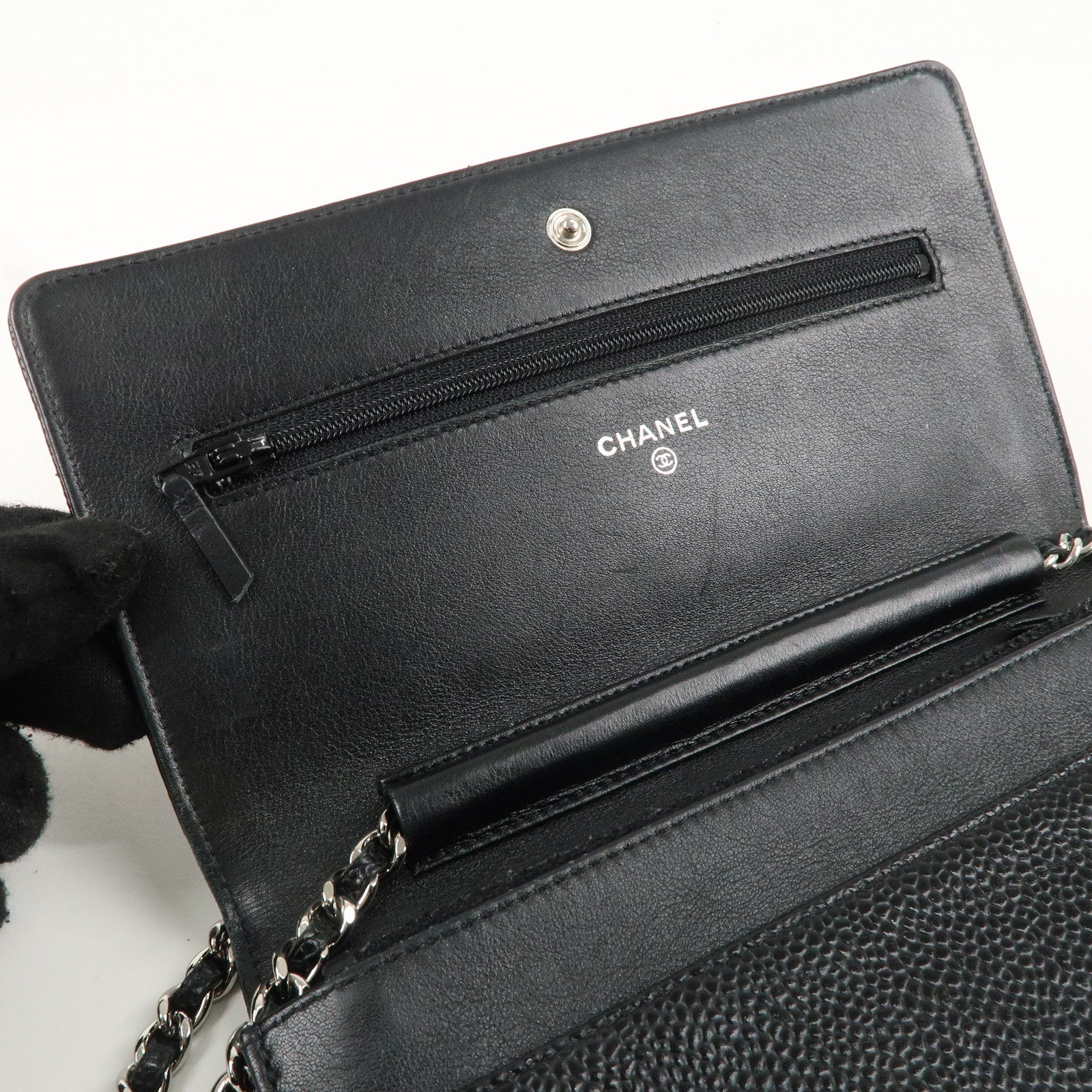 CHANEL Coco Mark Caviar Skin Chain Wallet WOC Black A48654