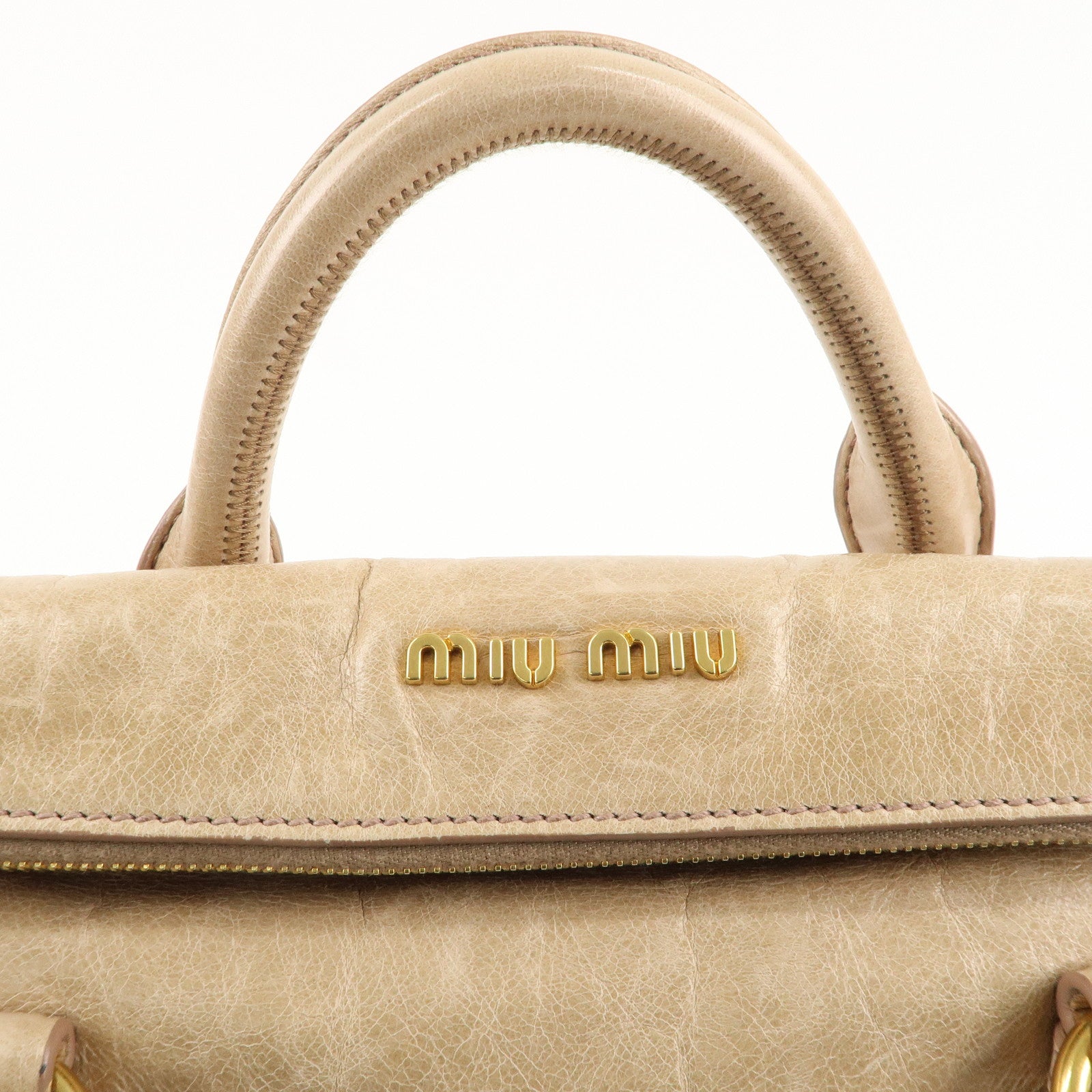 MIU MIU Leather 2Way Bag Hand Bag Shoulder Bag Beige