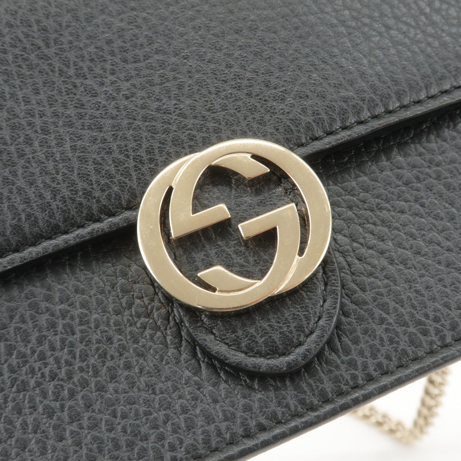 GUCCI Interlocking G Leather Chain Wallet WOC Black 510314