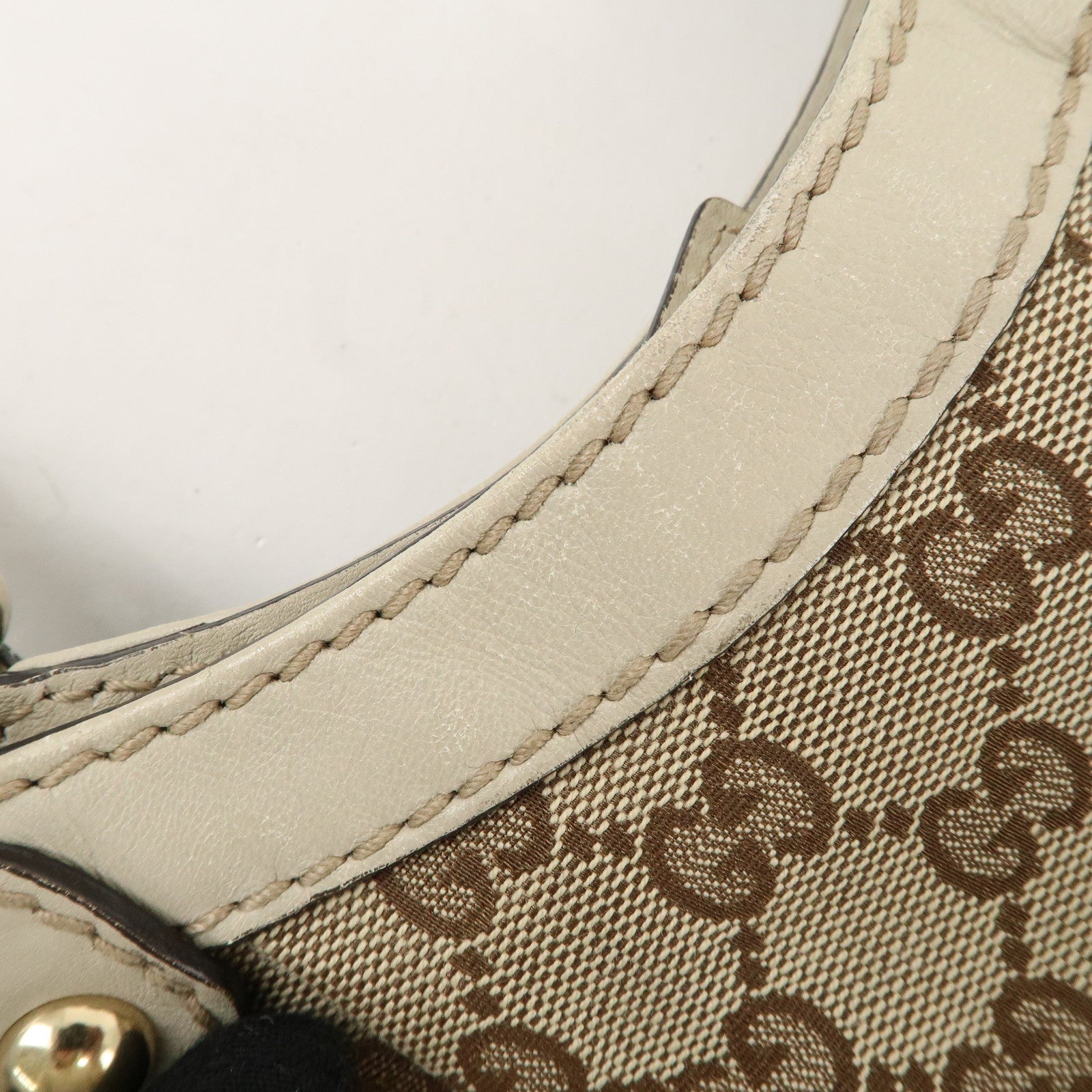 GUCCI Sukey GG Canvas Leather Hand Bag Beige Ivory 211944