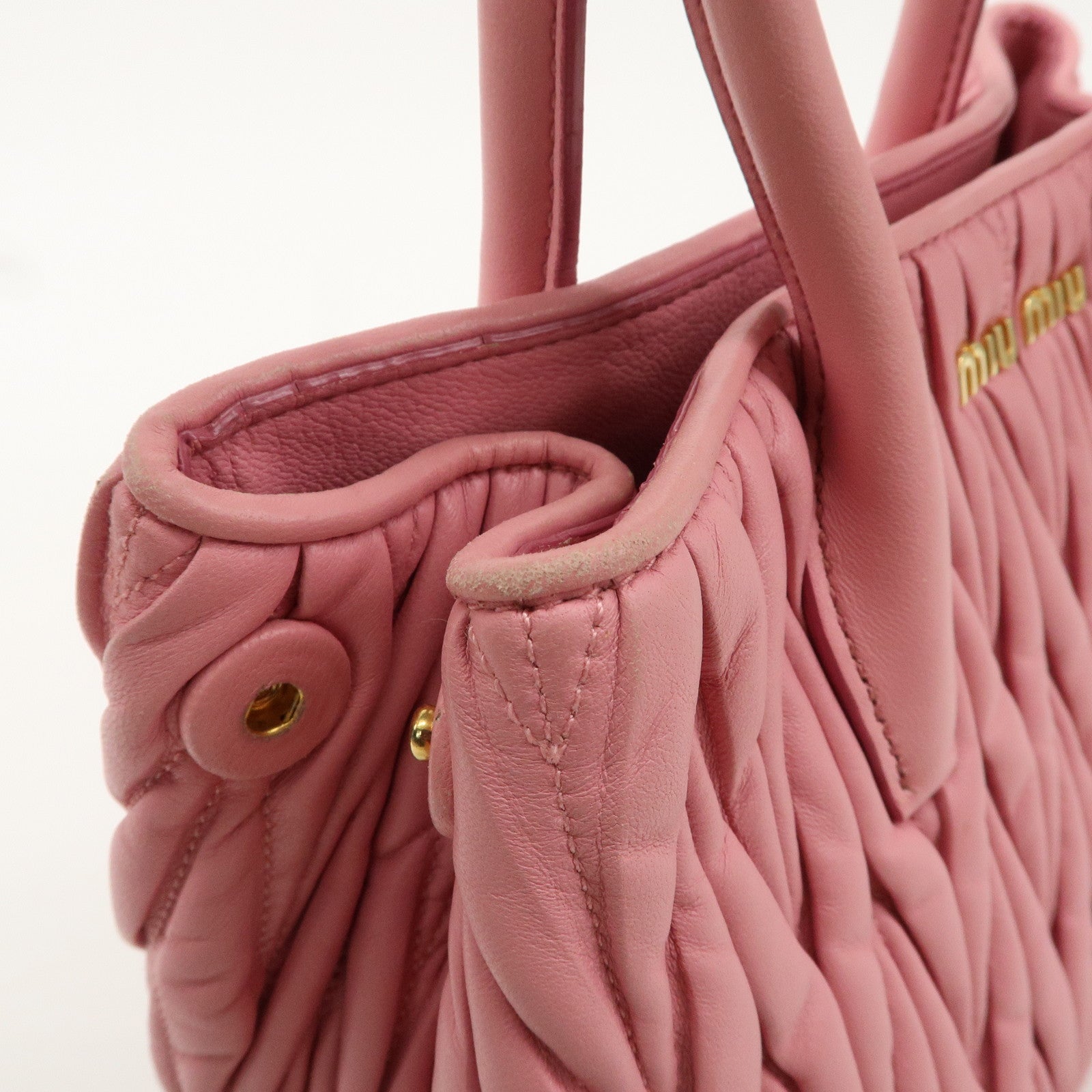 MIU MIU Matelasse Leather 2Way Shoulder Hand Bag Pink RN1069