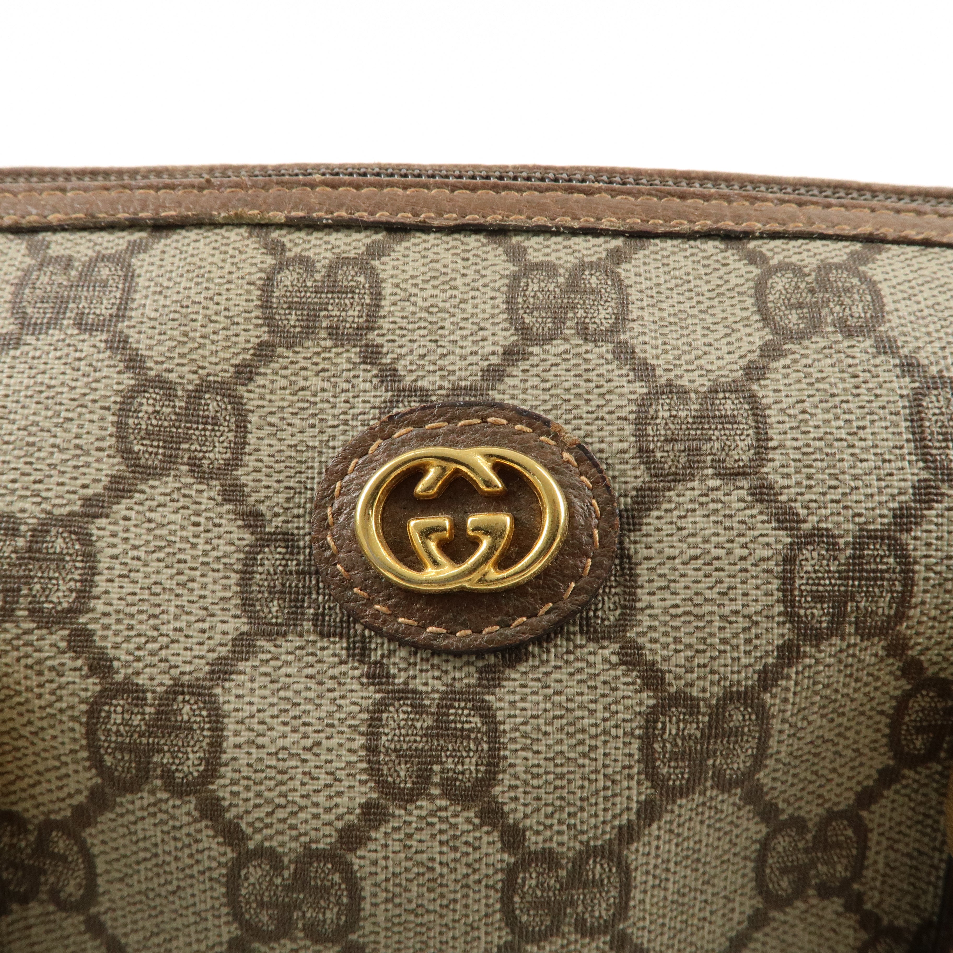 GUCCI Old Gucci GG Plus Leather Boston Bag Beige Brown 002.39