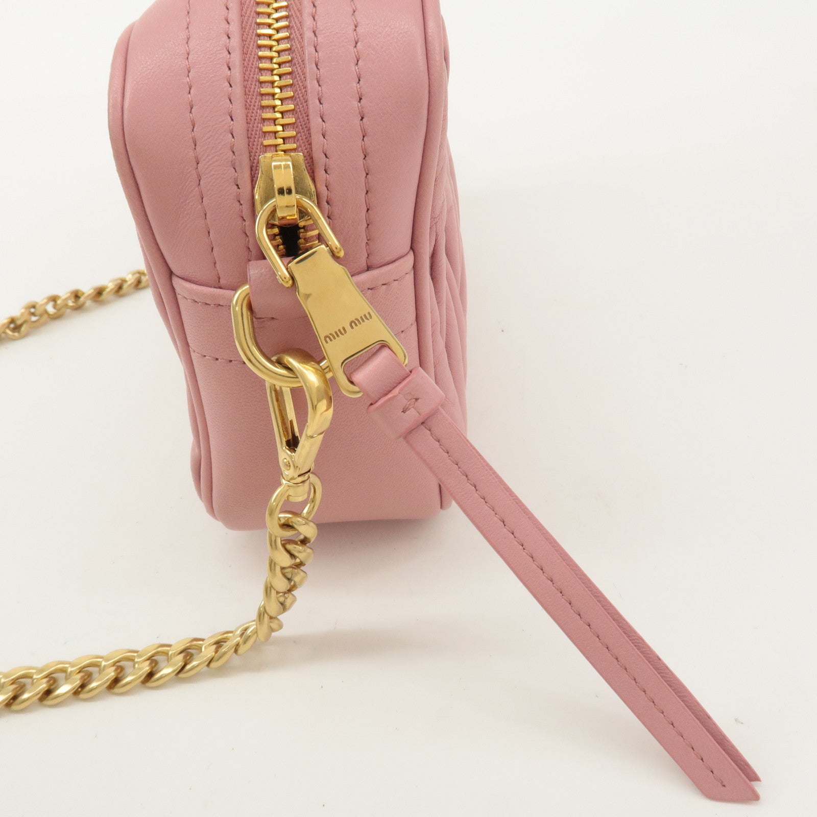 MIU MIU Matelasse Leather Chain Shoulder Bag Pink