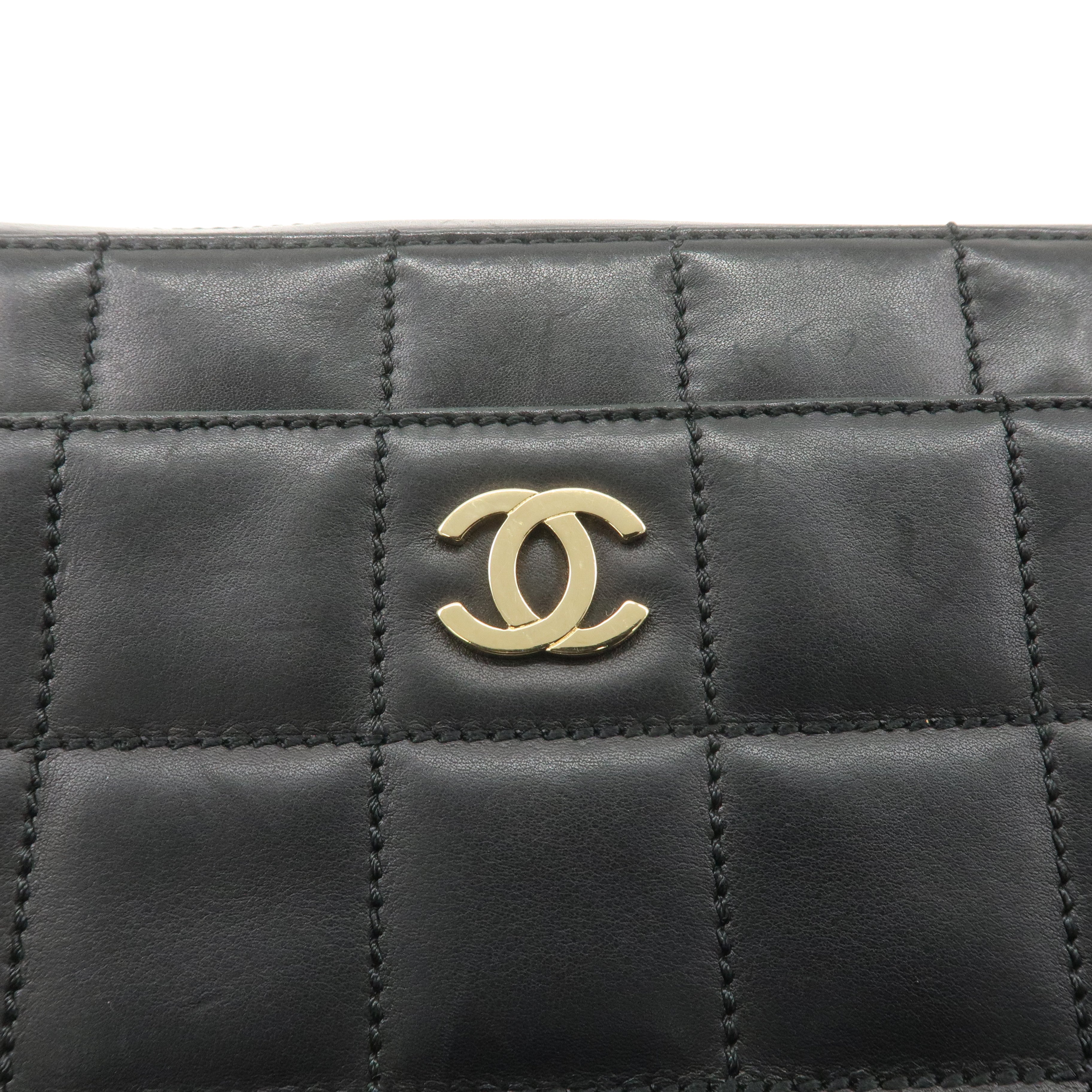 CHANEL Chocolate Bar Lamb Skin Chain Shoulder Bag Black