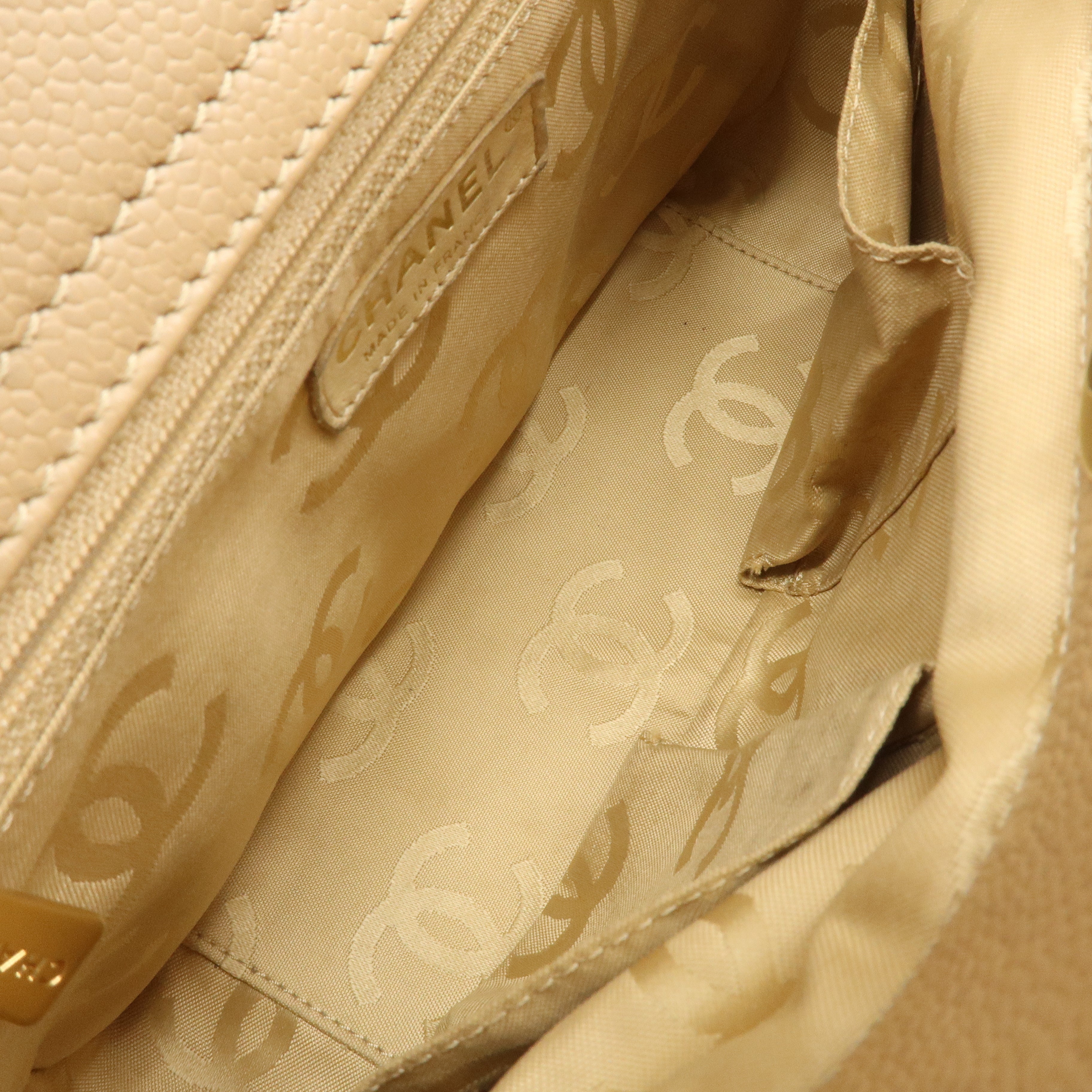 CHANEL Coco Mark Caviar Skin 2Way Shoulder Bag Hand Bag Beige