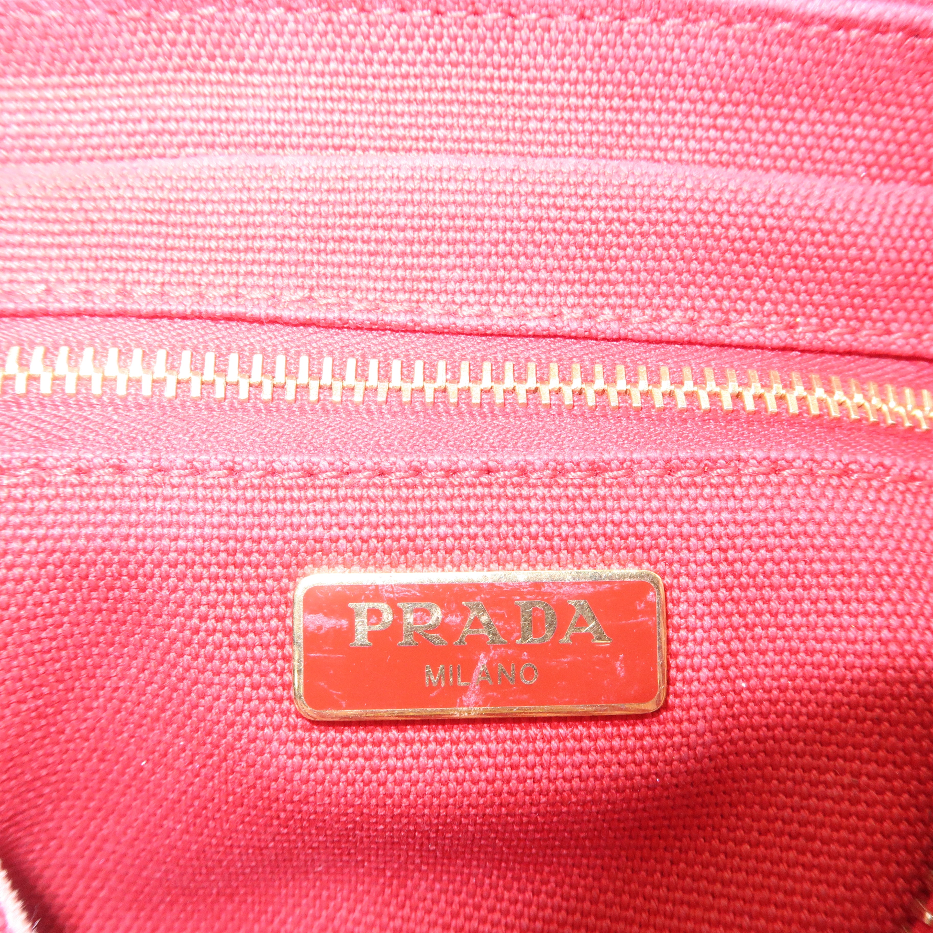 PRADA Logo Canvas Leather Pouch Cosmetic Pouch Stripe Red White