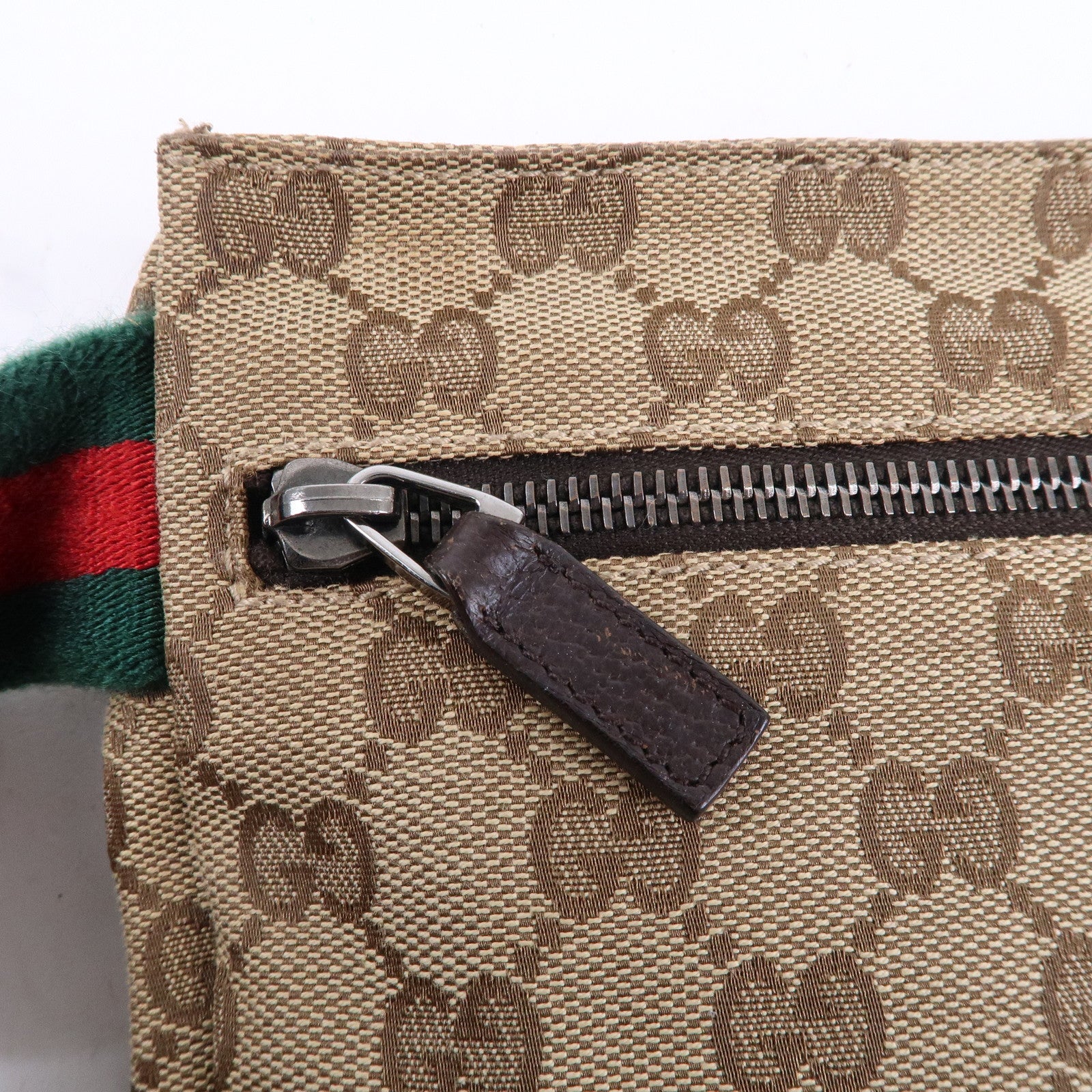 GUCCI Sherry GG Canvas Leather Waist Bag Beige Brown 28566