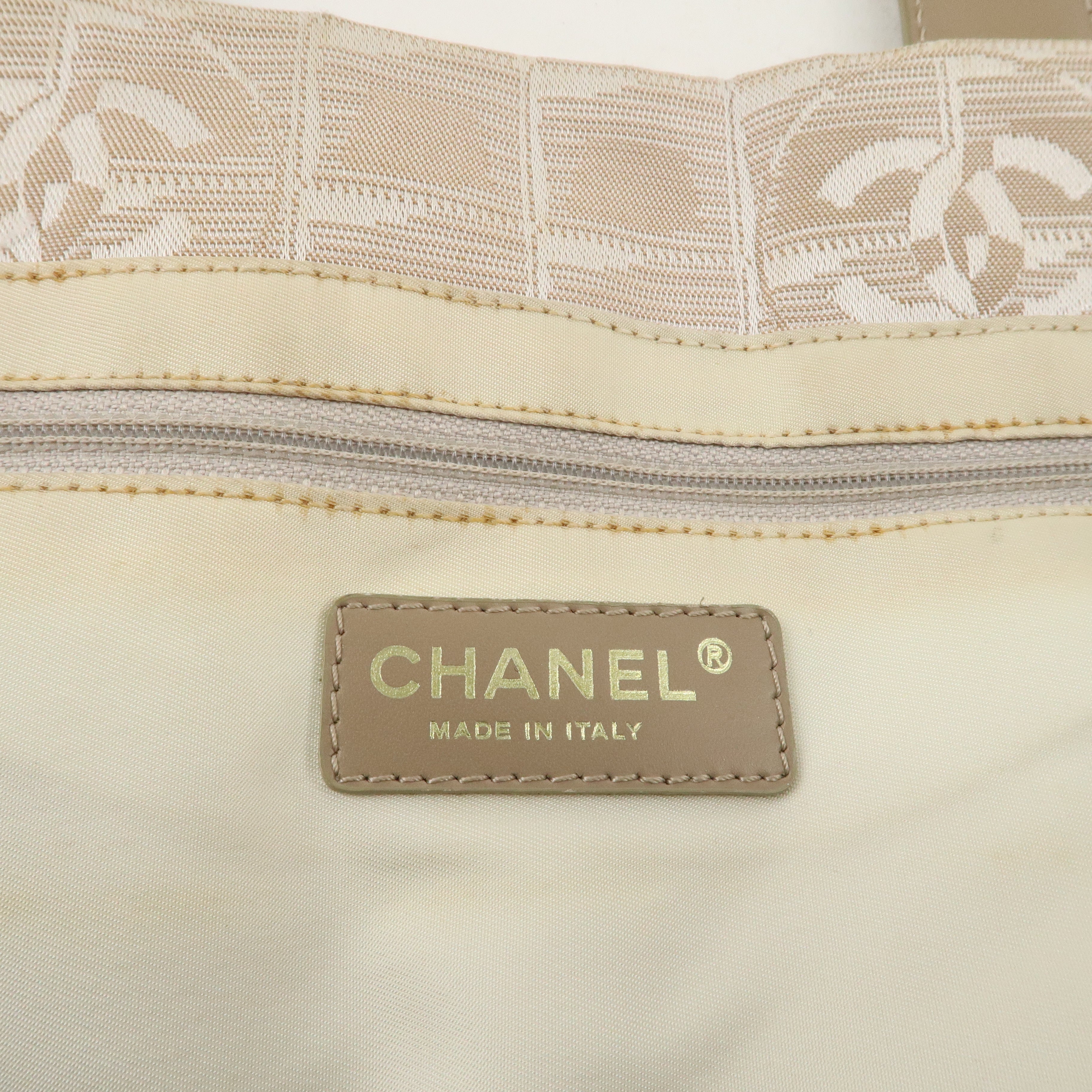 CHANEL New Travel Line Nylon Jacquard Leather Bag Beige A15991