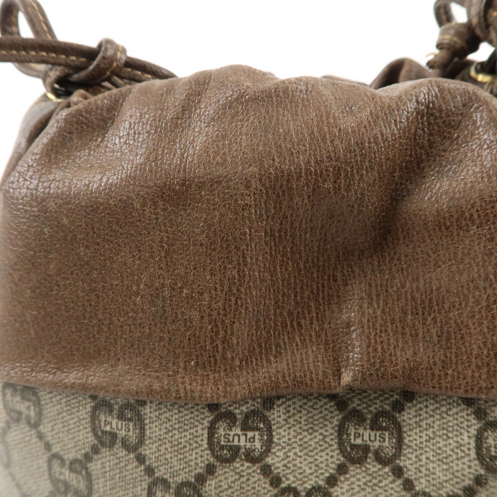 GUCCI Old Gucci GG Plus Leather Shoulder Bag Beige Brown