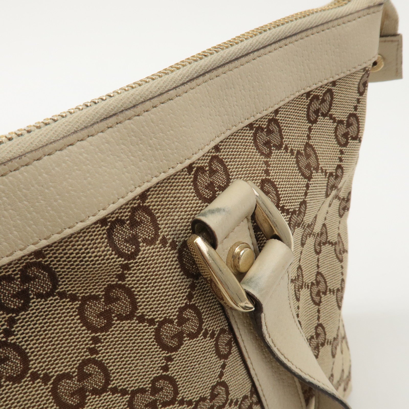 GUCCI Abbey GG Canvas Leather Tote Bag Beige Ivory 141470