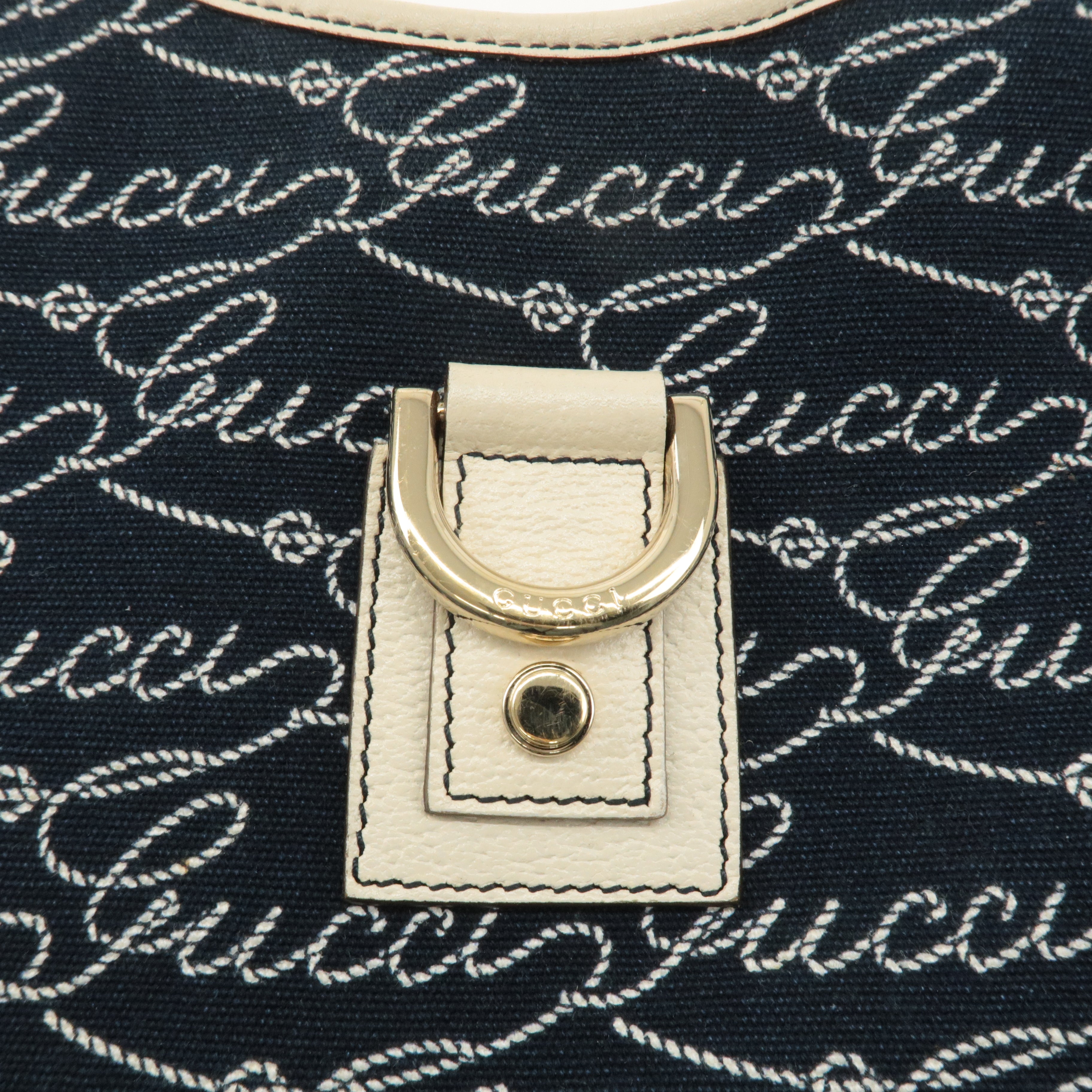 GUCCI Abbey GG Canvas Leather Shoulder Bag Navy Ivory 130738