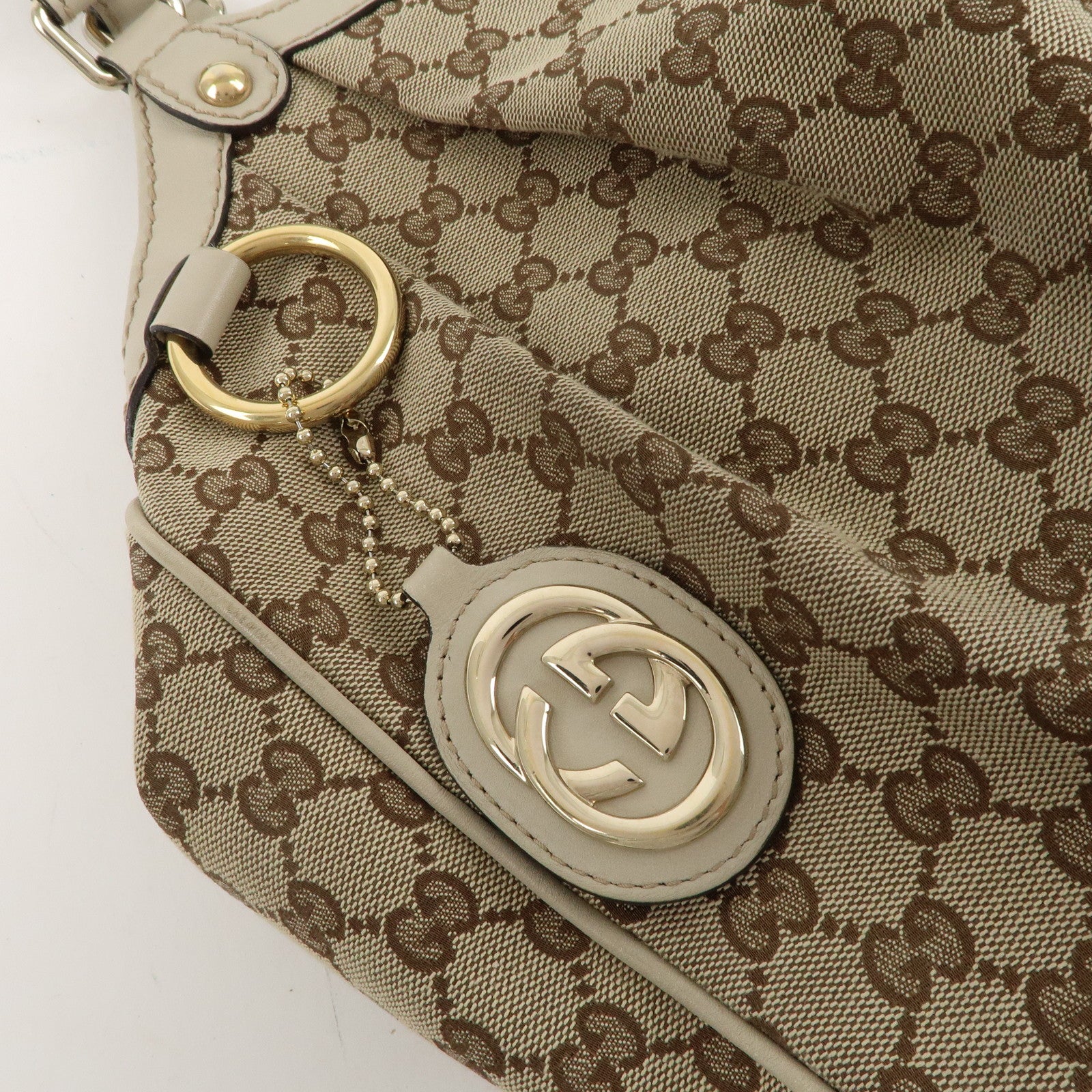 GUCCI Sukey GG Canvas Leather Hand Bag Beige Ivory 211944