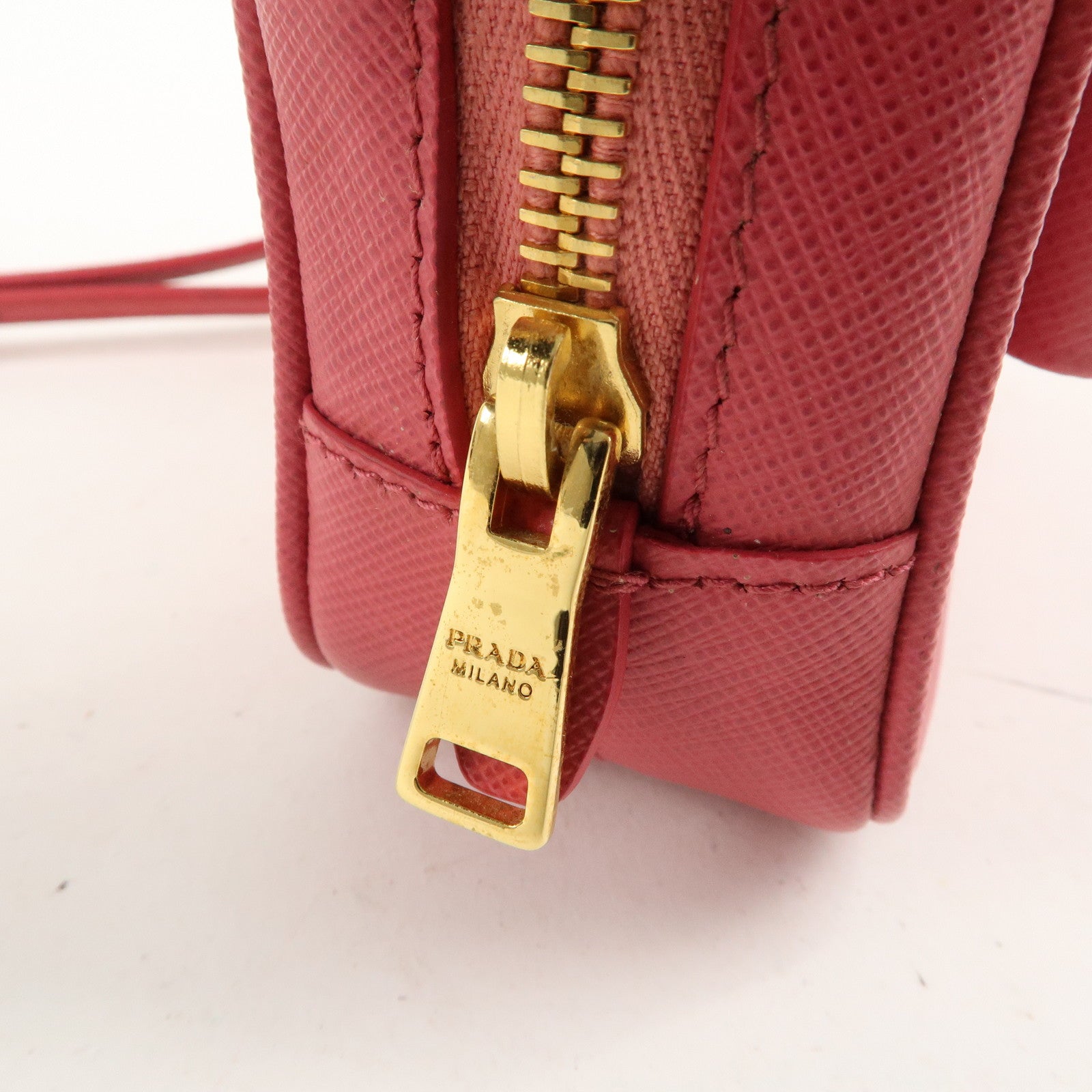 PRADA Logo Saffiano Leather Ribbon Shoulder Bag Pink 1N1674