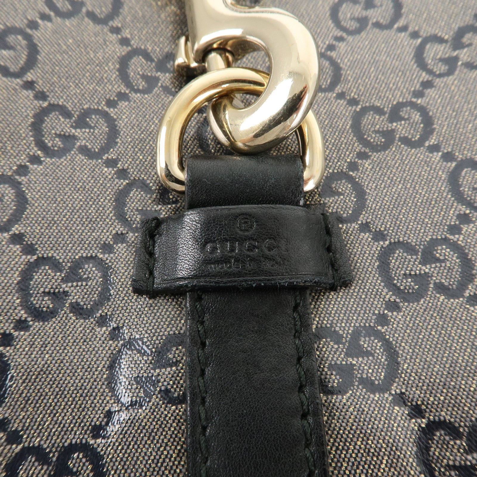 GUCCI Jackie GG Supreme Leather Shoulder Bag Black Gold 203494