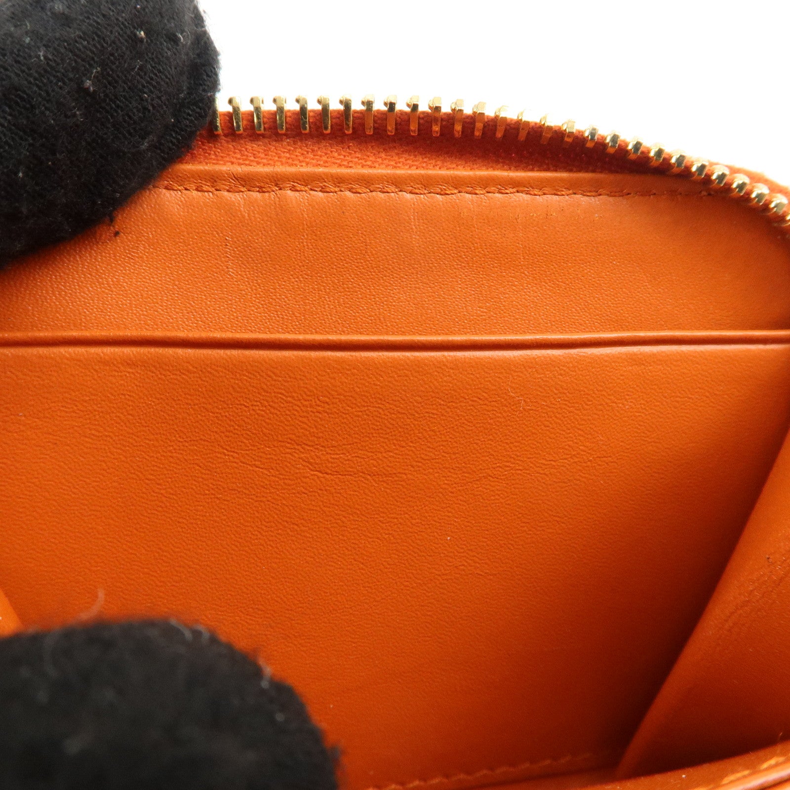 PRADA Saffiano Leather Round Zipper Coin Case Orange