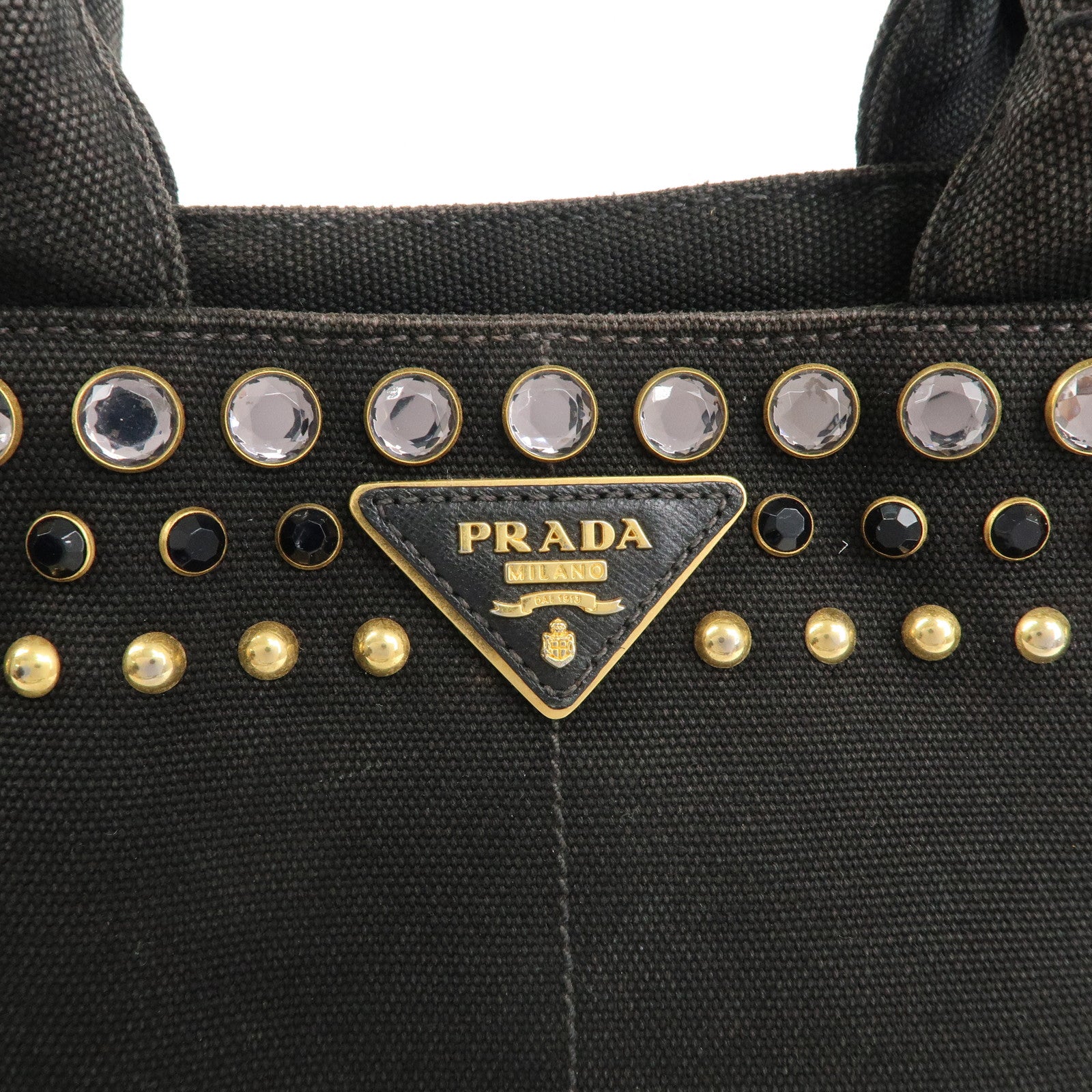 PRADA Logo Mini Canapa Canvas Studs 2Way Hand Shoulder Bag Black