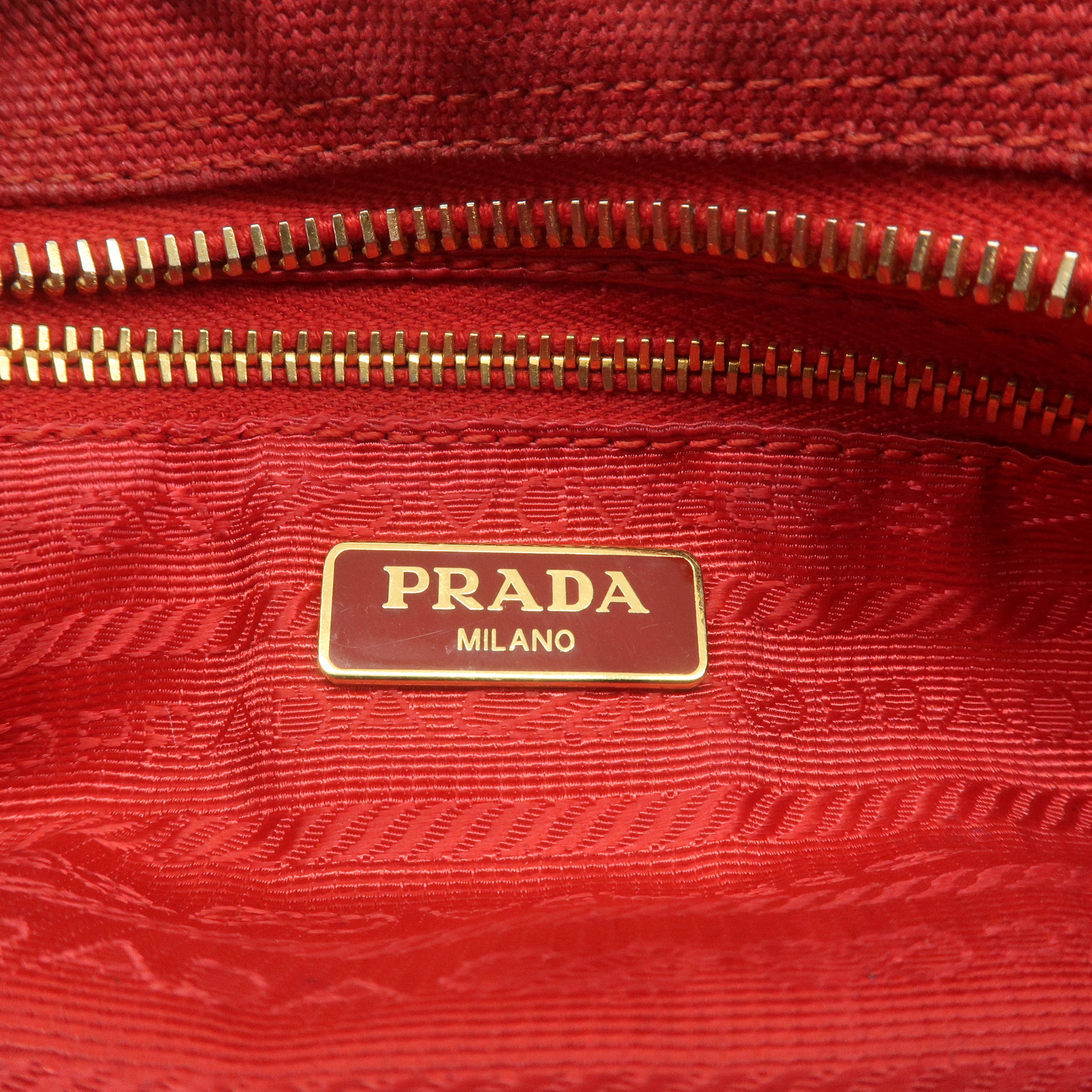 PRADA Logo Canvas Leather Pouch Cosmetic Pouch Red