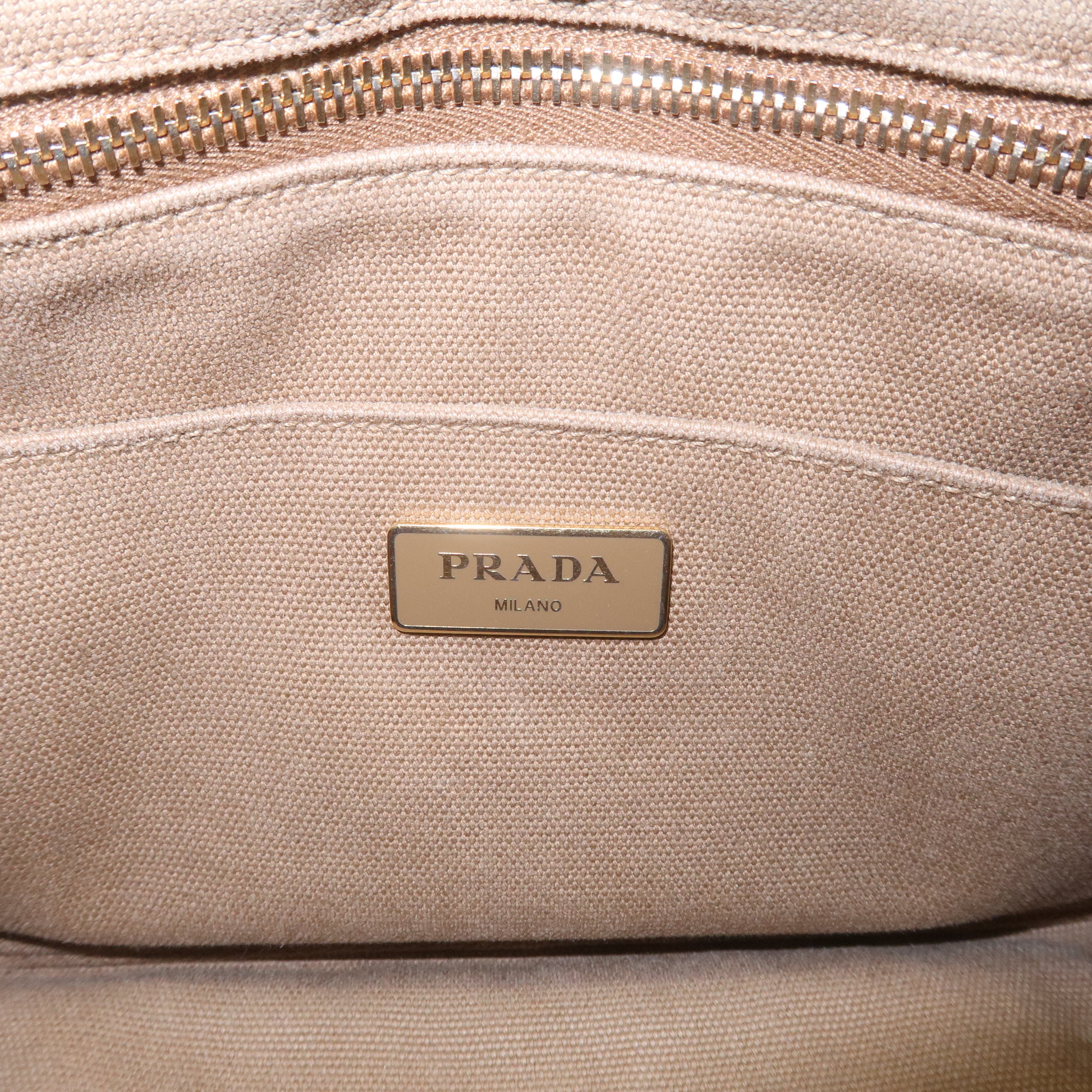 PRADA Logo Canapa Mini Canvas Tote Bag Hand Bag Beige B2439G