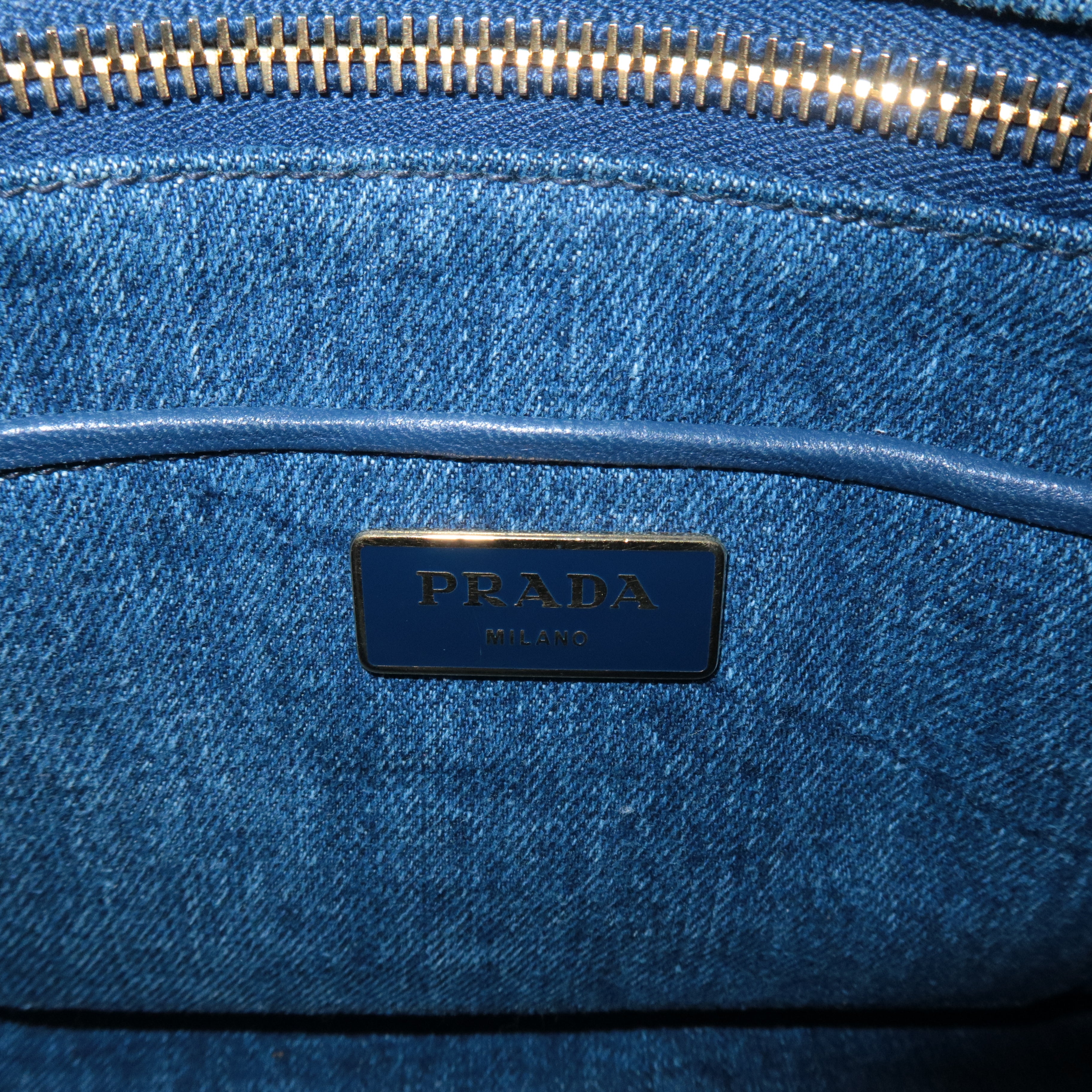 PRADA Logo Canapa Large Denim Tote Bag Hand Bag Blue B1872B