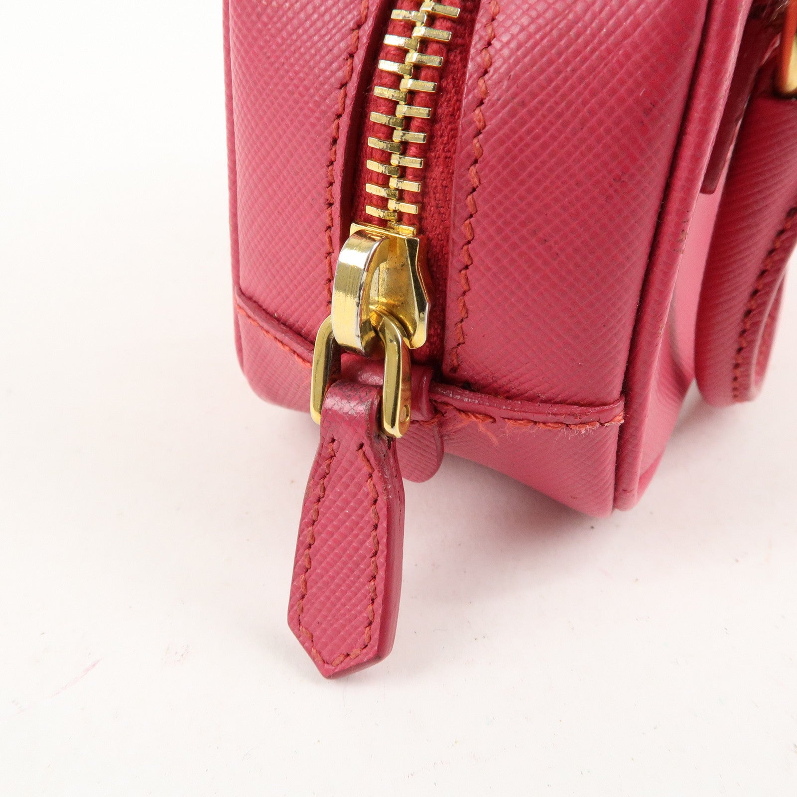 PRADA Logo Safiano Leather Mini Hand Bag Mini Pouch Pink