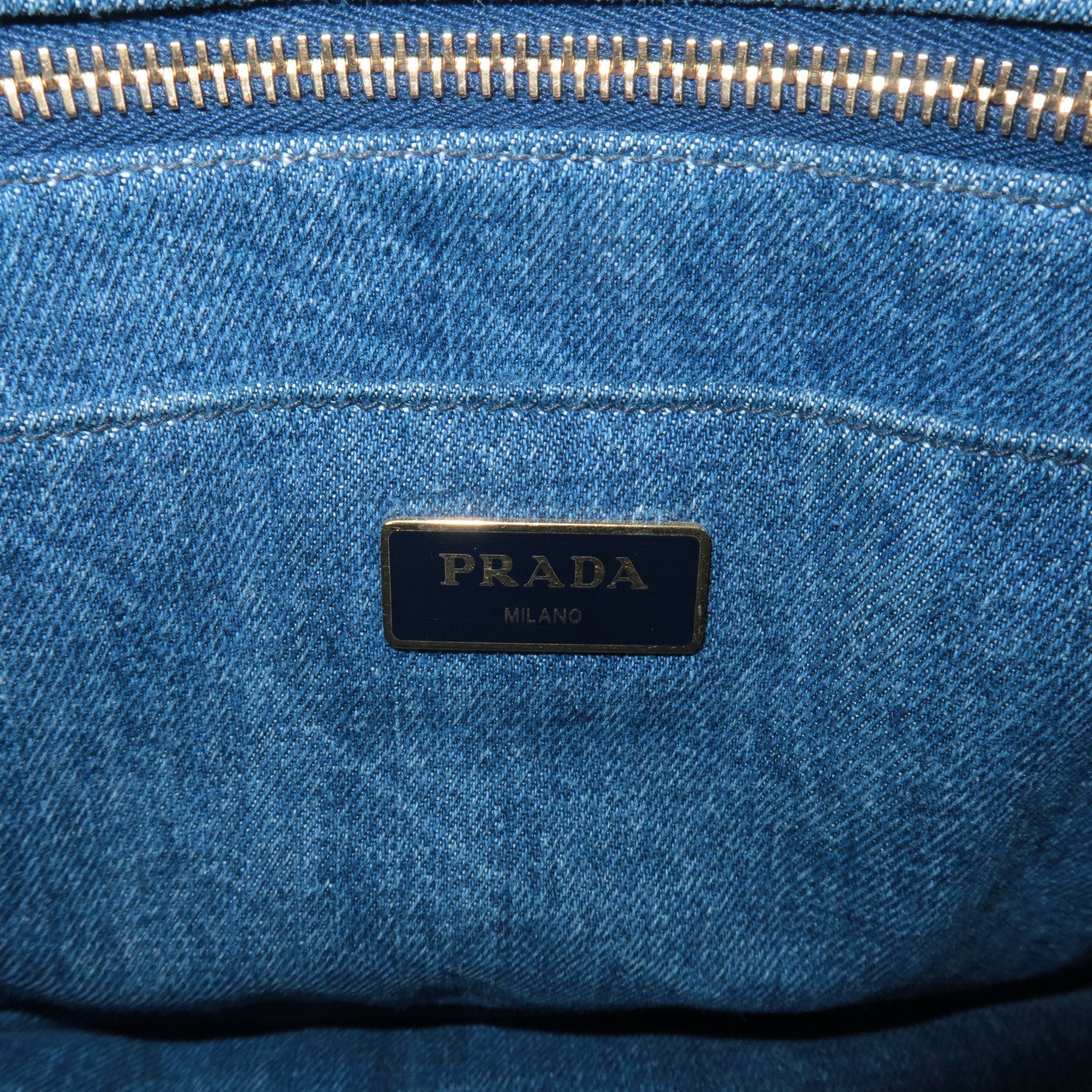 PRADA Logo Canapa Mini Denim Hand Bag Tote Bag Navy