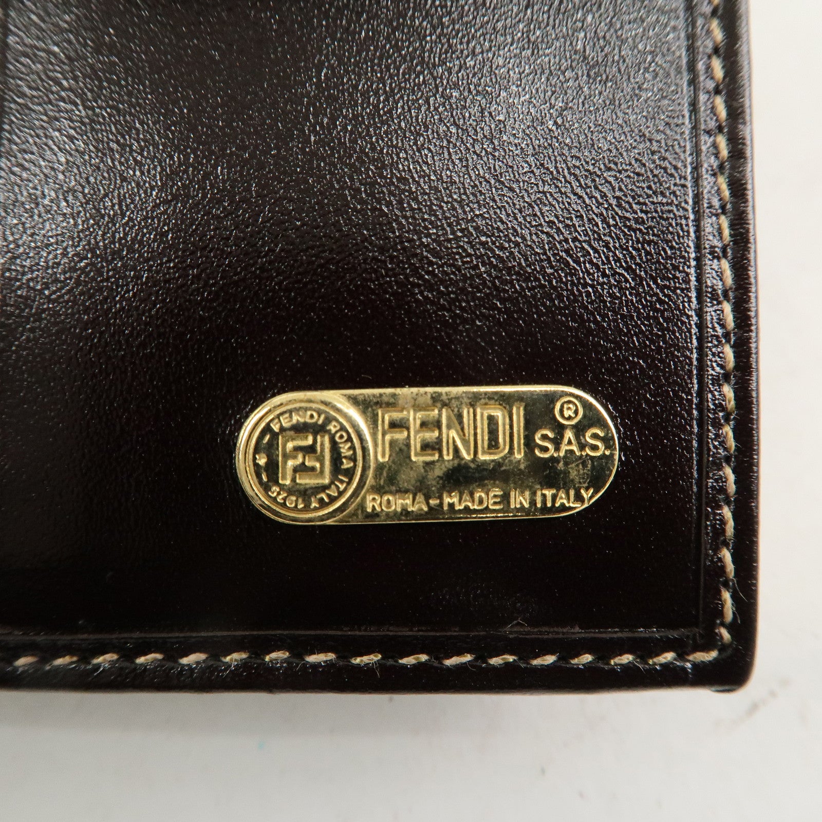 FENDI Zucca Canvas Leather Bi-Fold Wallet Brown Black G1377