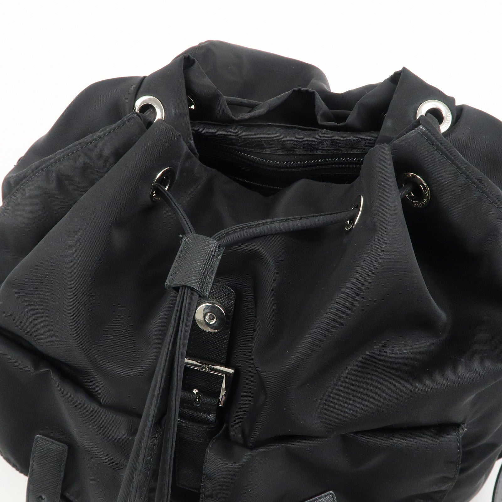 PRADA Logo Nylon Leather Back Pack Ruck Sack NERO Black 1BZ811