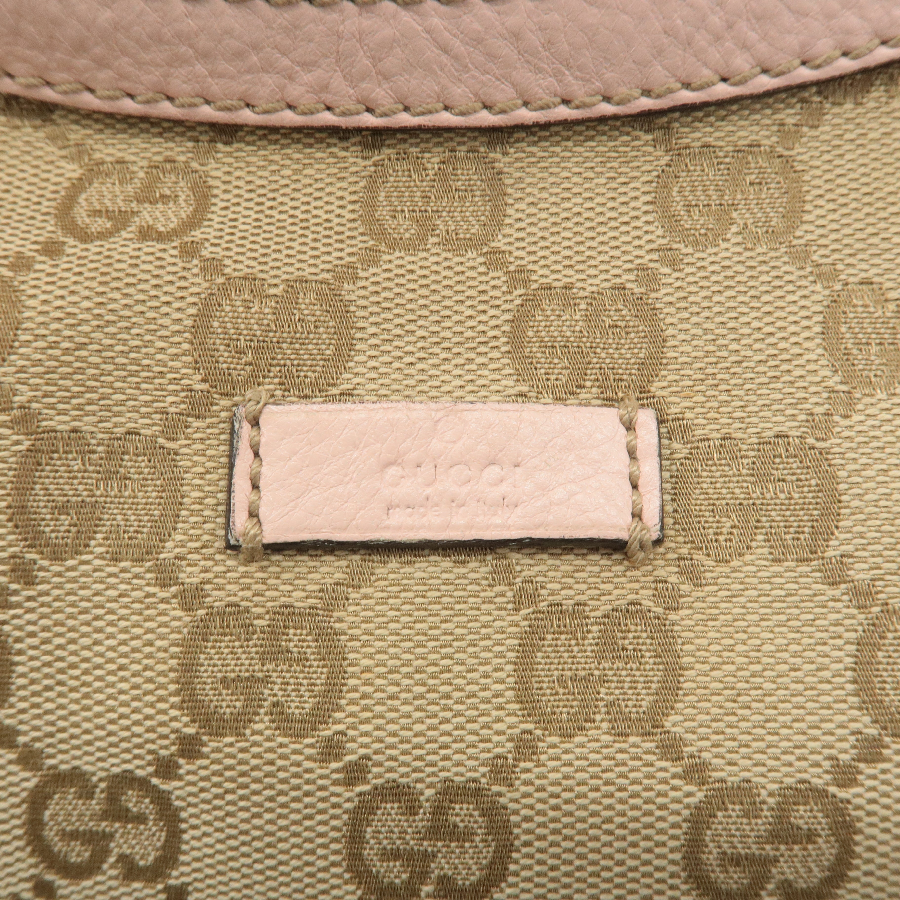 GUCCI GG Canvas Leather Shoulder Bag Beige Pink 181092