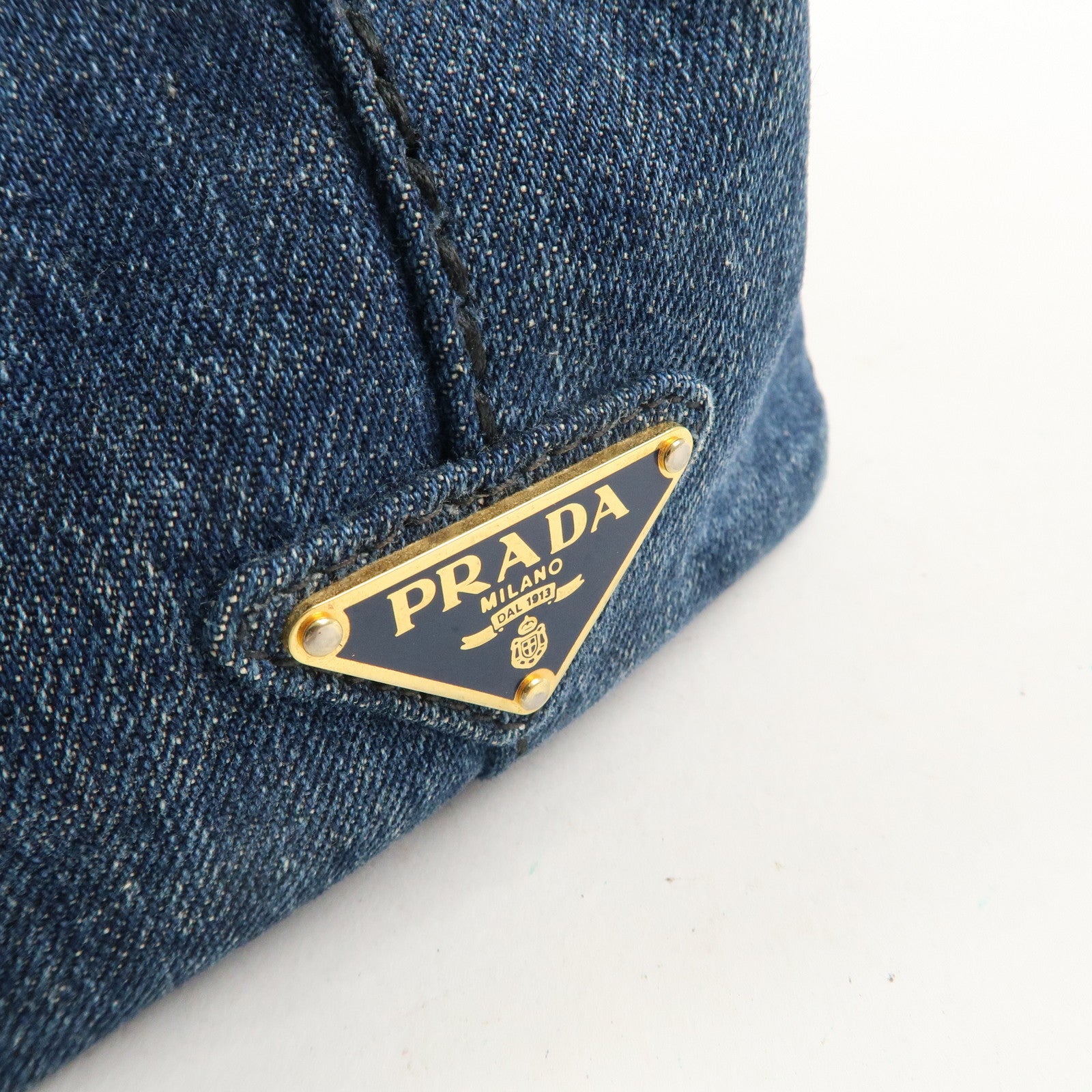 PRADA Logo Canapa Mini Denim 2Way Bag Hand Bag Navy B2439G