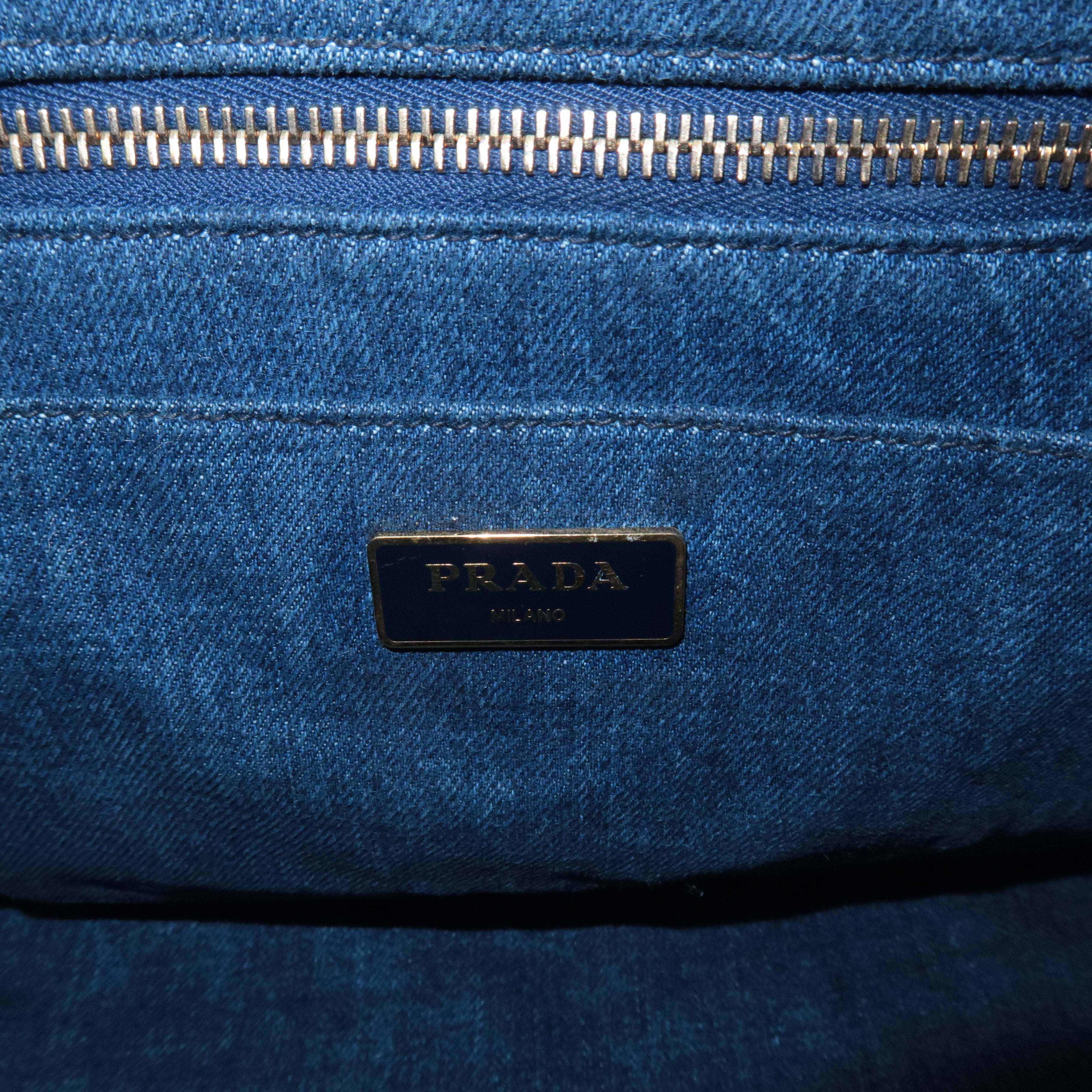 PRADA Logo Canapa Denim 2Way Bag Tote Bag Hand Bag Blue B1877G