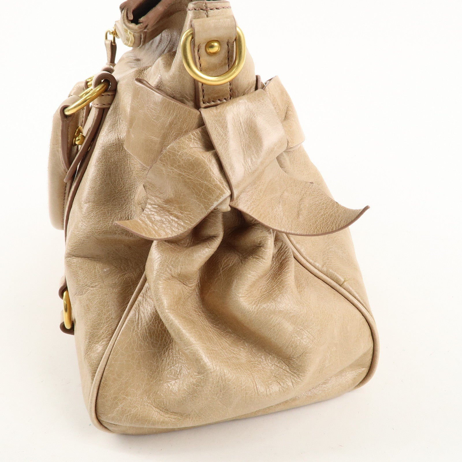 MIU MIU Leather 2Way Bag Hand Bag Shoulder Bag Beige