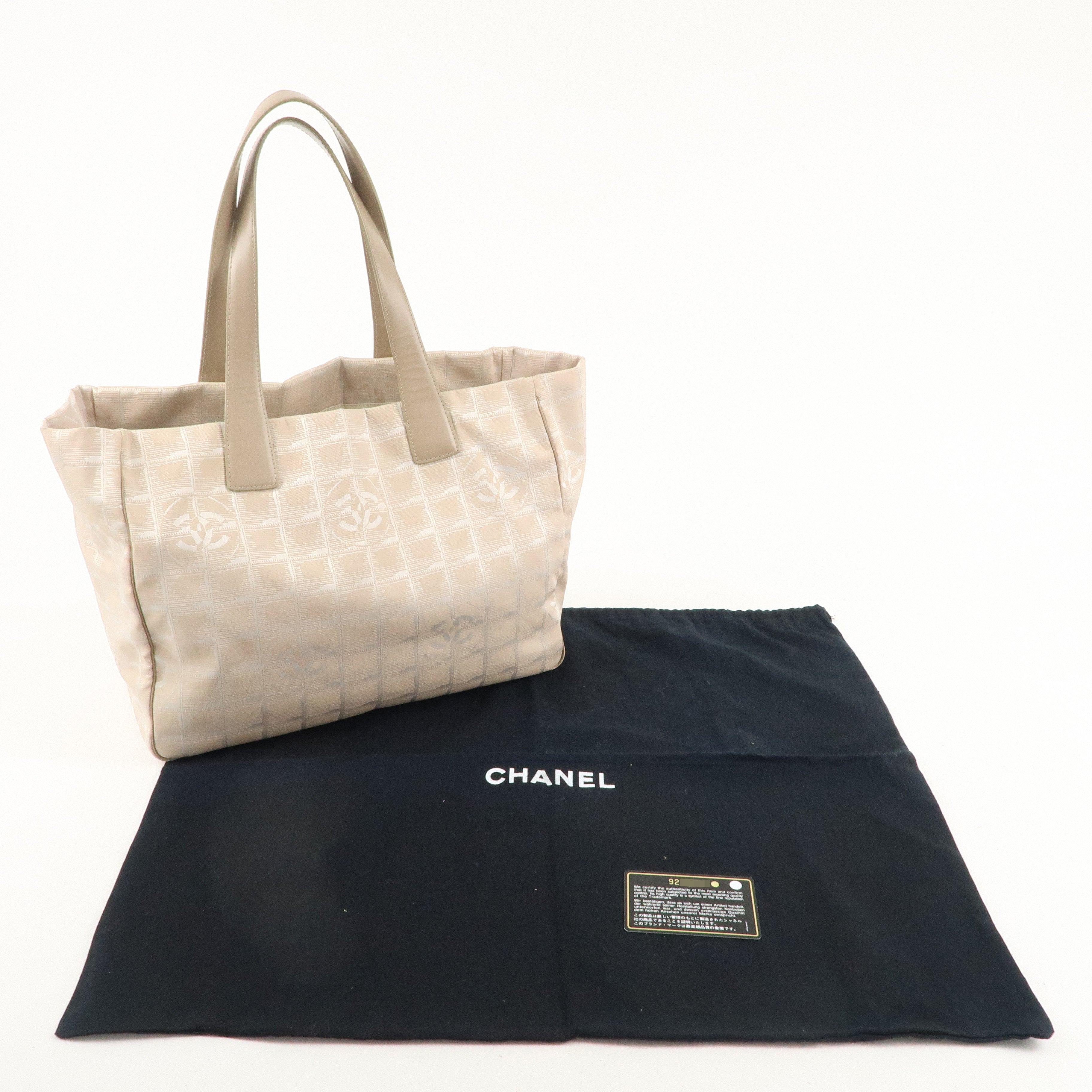 CHANEL New Travel Line Nylon Jacquard Leather Bag Beige A15991