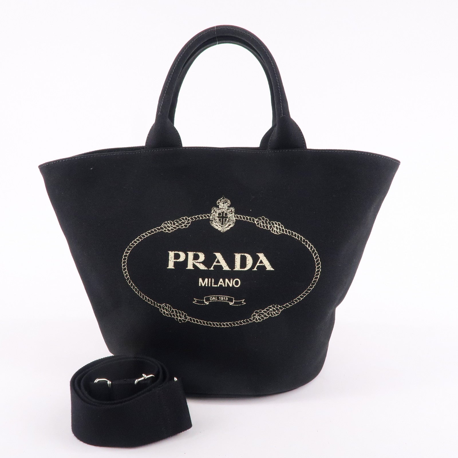 PRADA Logo Canapa Canvas Leather 2Way Bag Tote Bag Black 1BG163