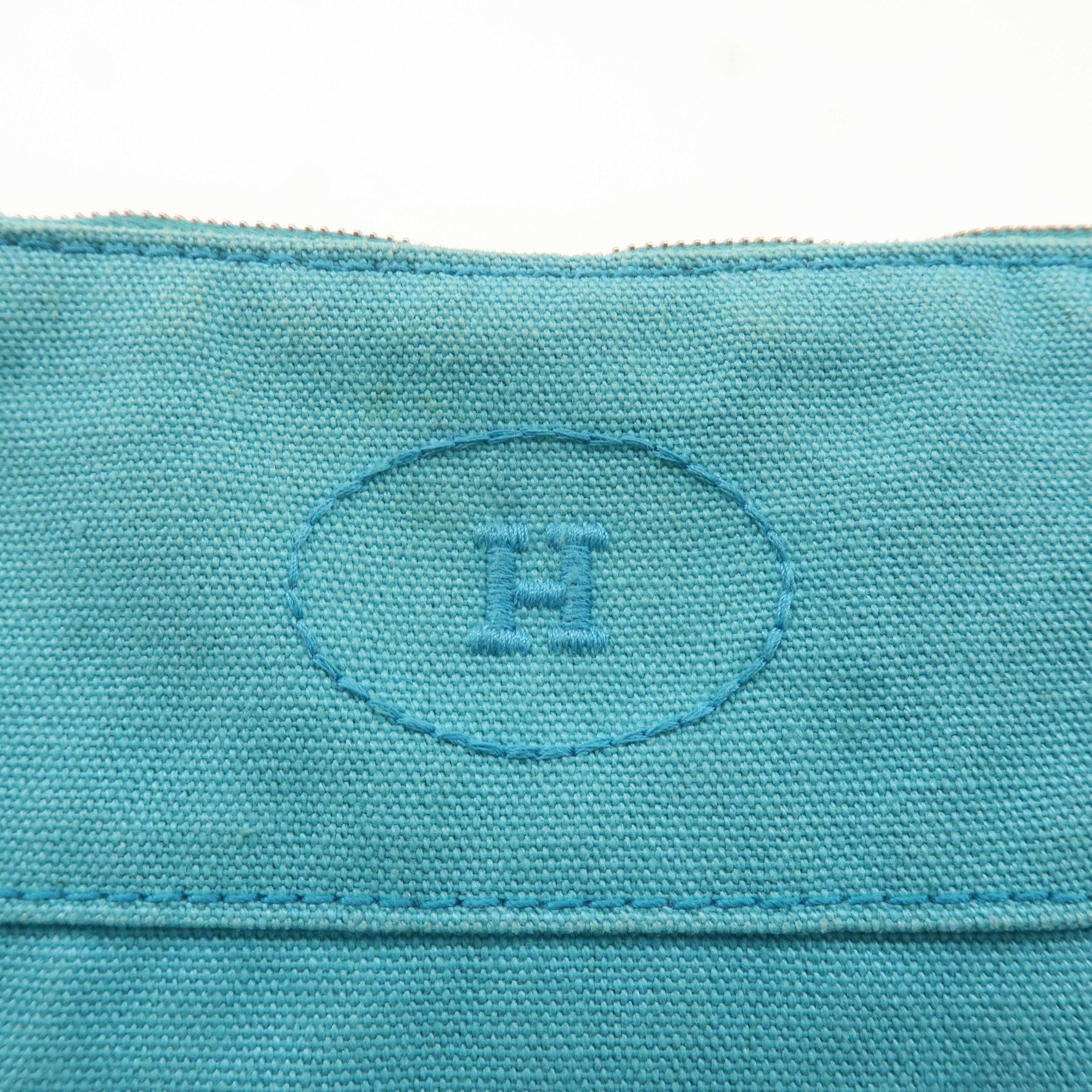 HERMES Set of 2 Canvas Bolide Leather Pouch MM Blue Brown