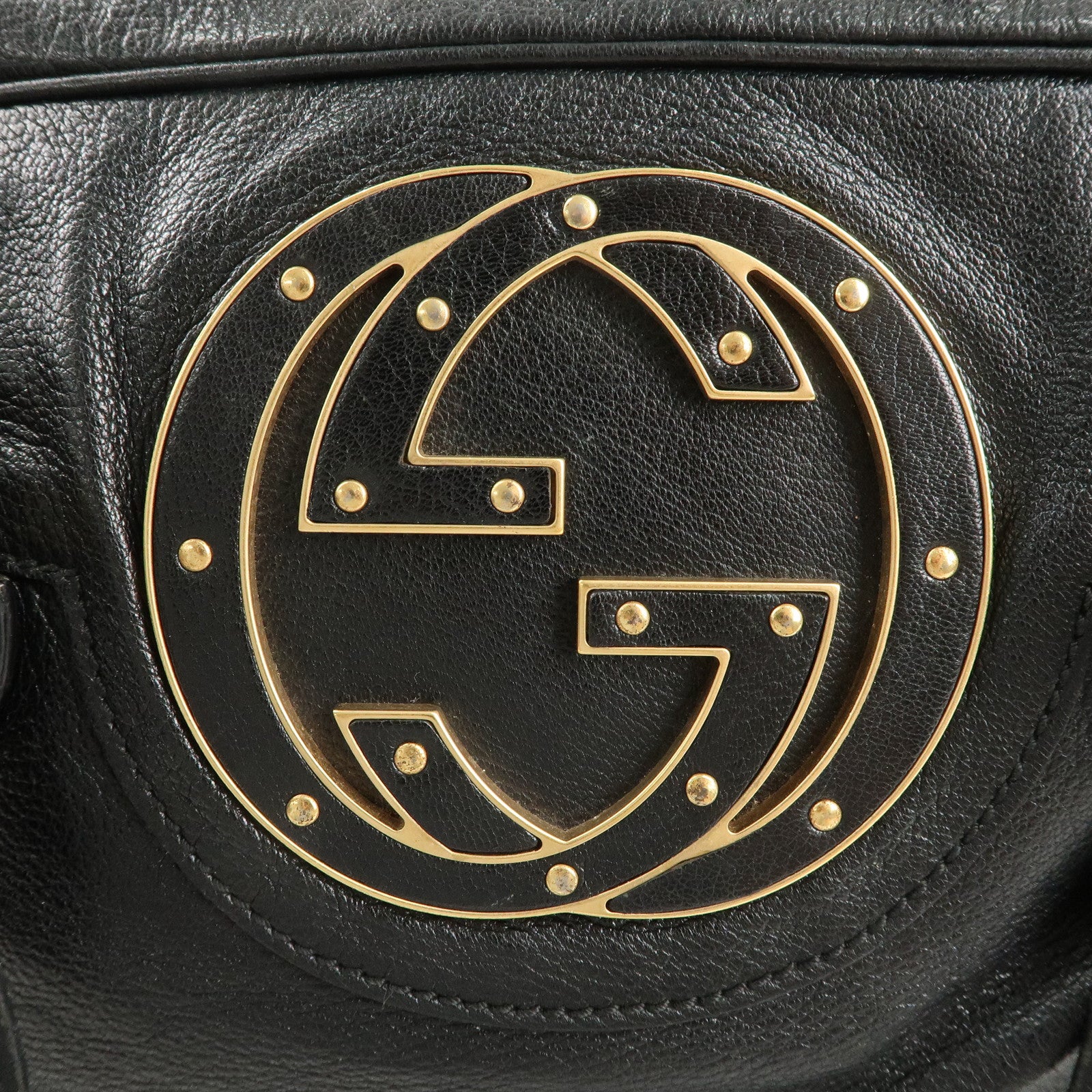 GUCCI Interlocking G Leather Boston Bag Shoulder Bag Black 121544