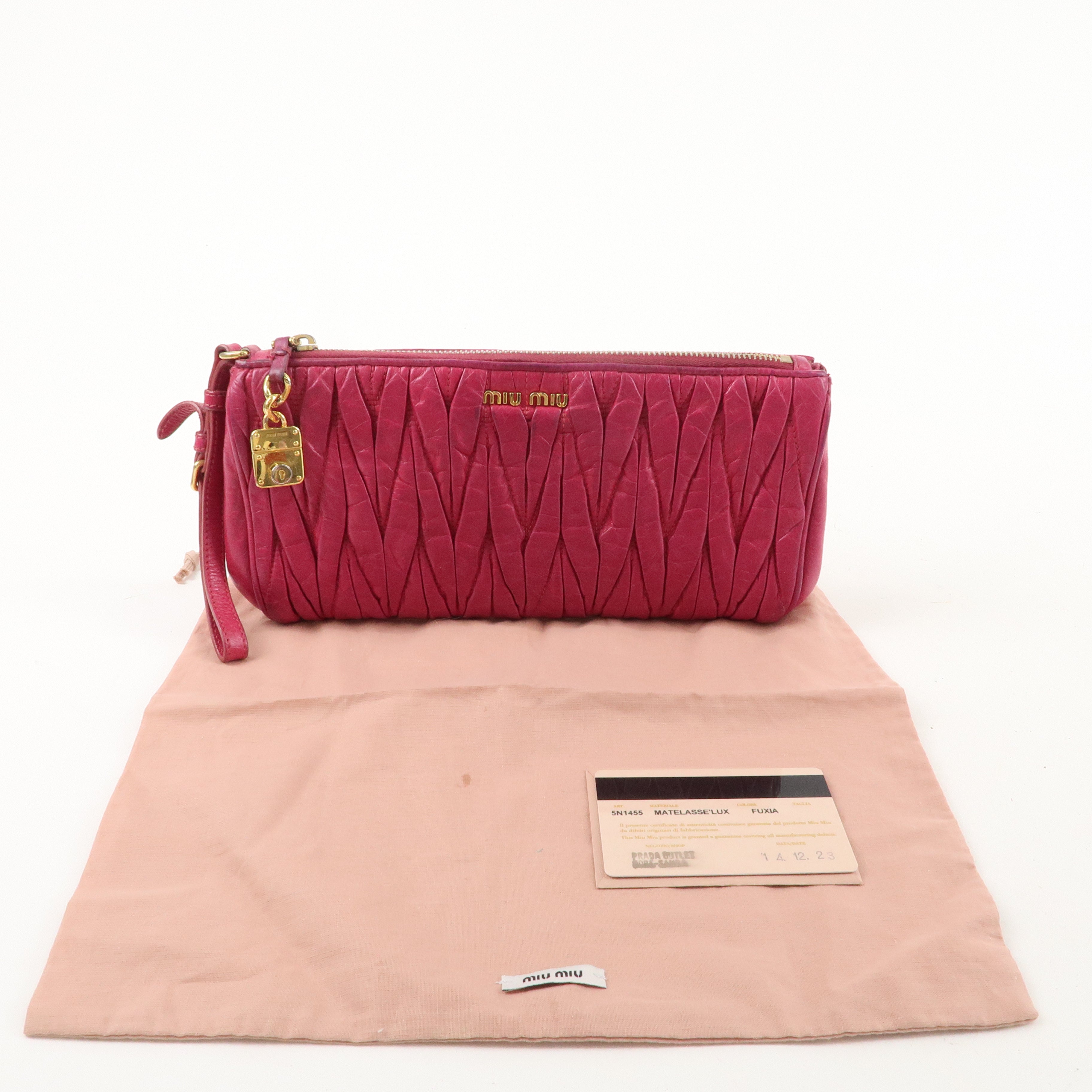 MIU MIU Matelasse Leather Pouch Clutch Bag Pink 5N1455