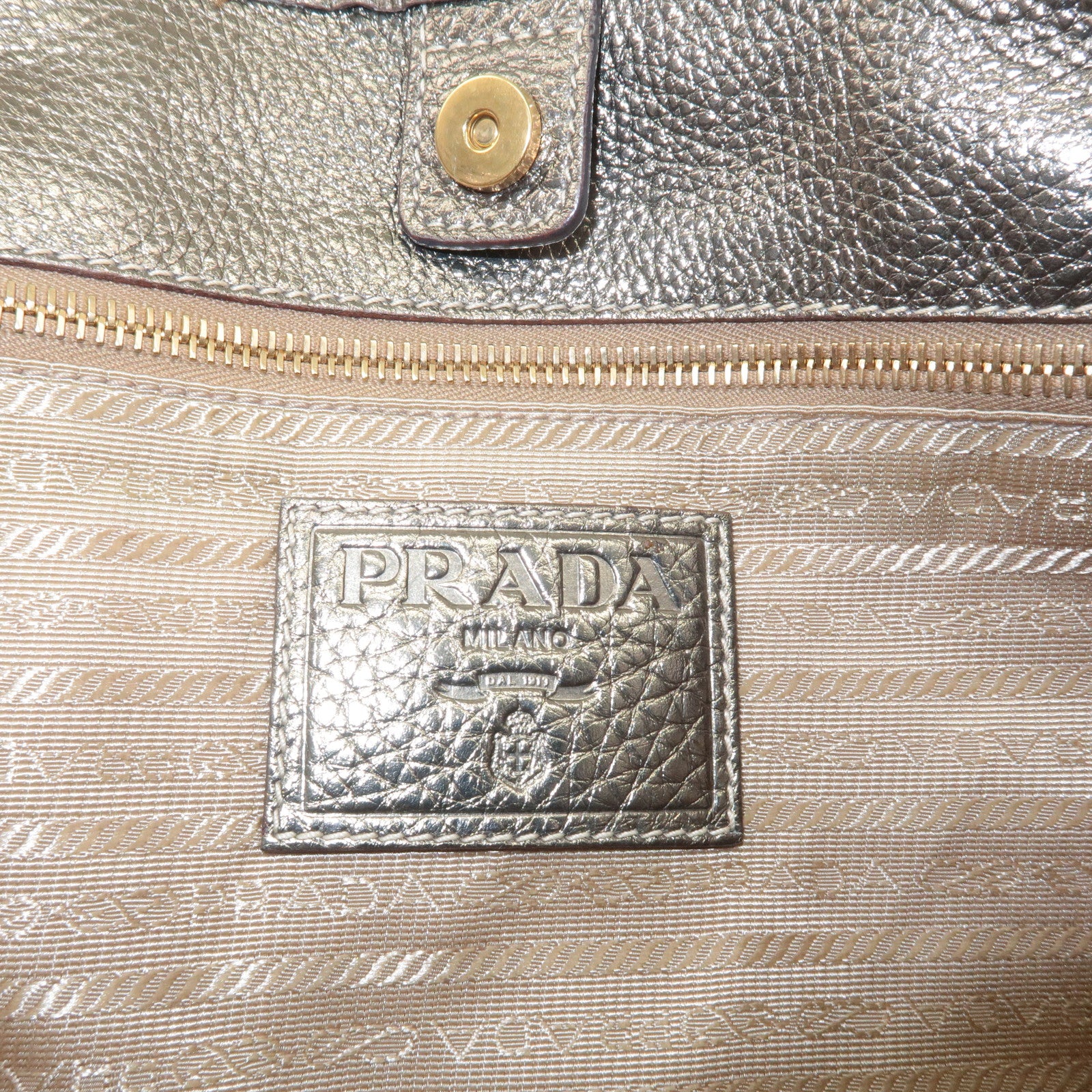 PRADA Logo Jacquard Leather 2Way Tote Bag Beige Gold BN1453