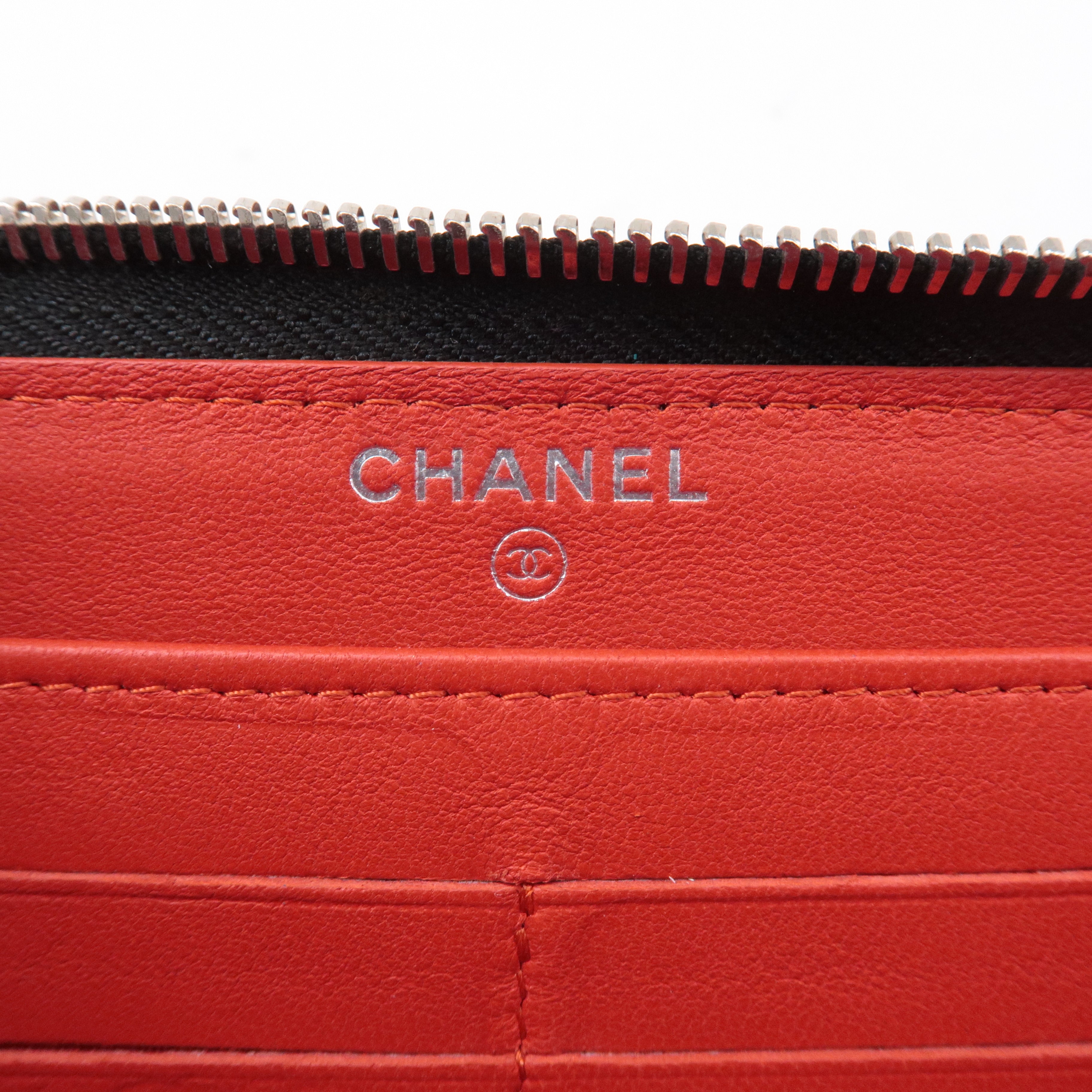 CHANEL Matelasse Lamb Skin Typography Zipper Long Wallet A82655