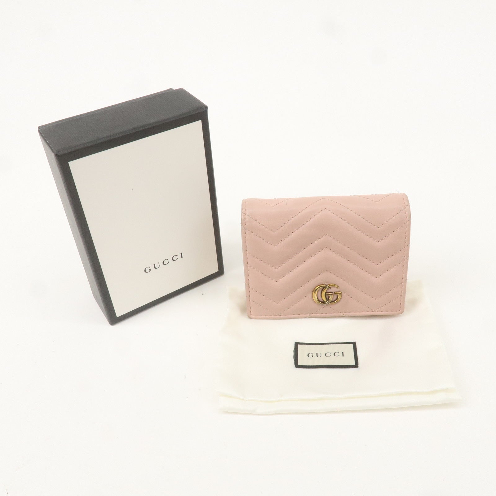 GUCCI Marmont Leather Bifold Small Wallet Pink Beige 466492