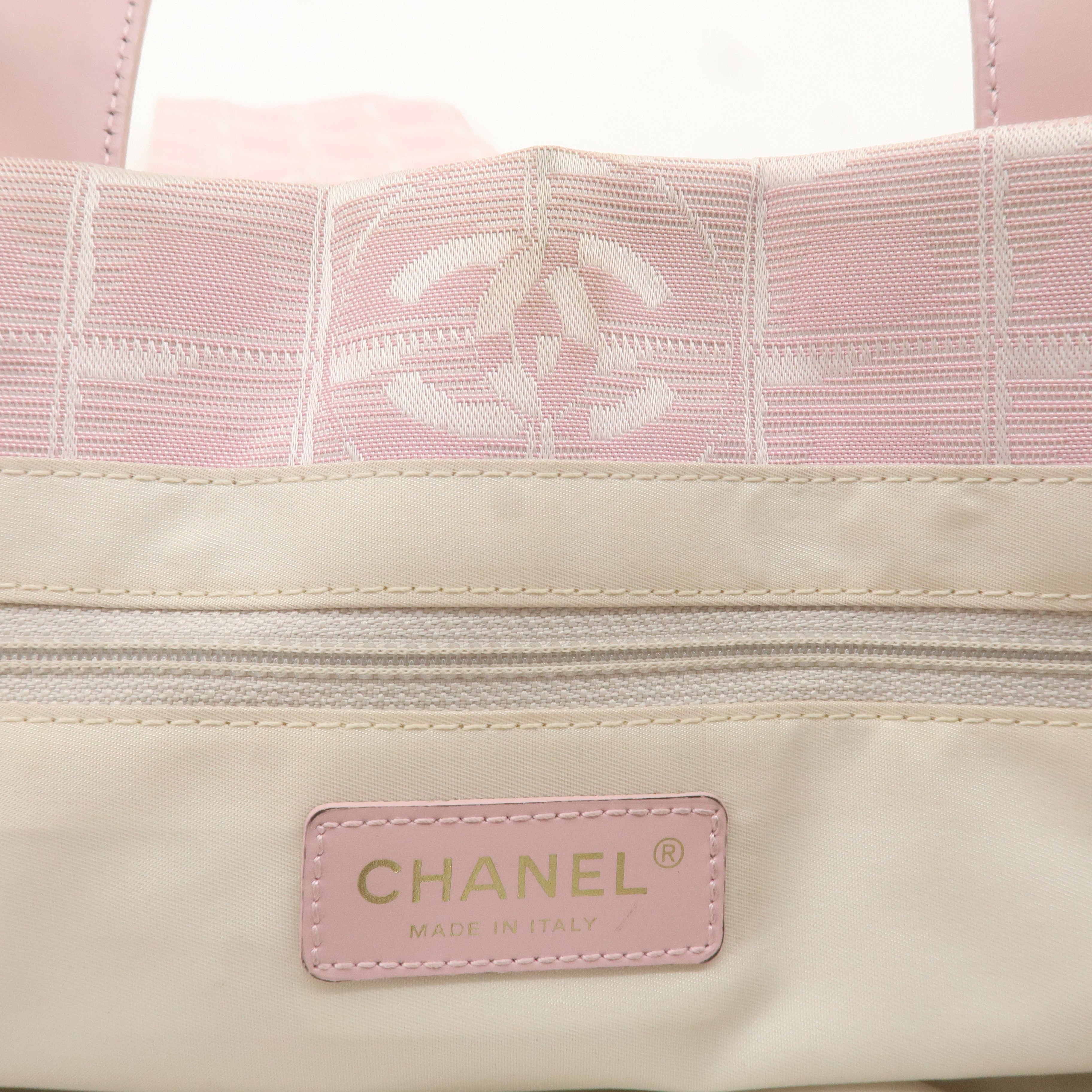 CHANEL New Travel Line MM Logo Jacquard Leather Tote Pink A15991