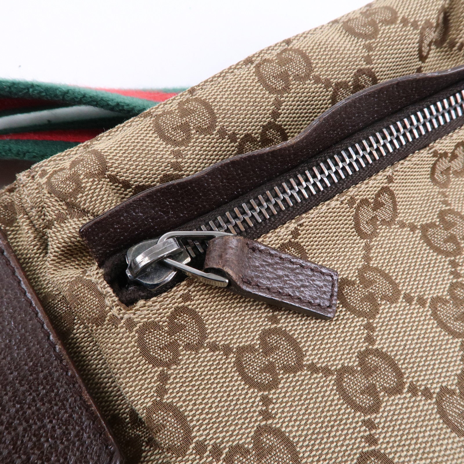 GUCCI Sherry GG Canvas Leather Waist Bag Beige Brown 28566