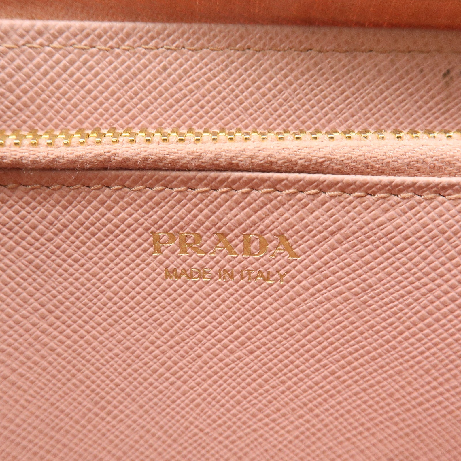 PRADA Logo Leather Round Zipper Long Wallet Pink 1ML506