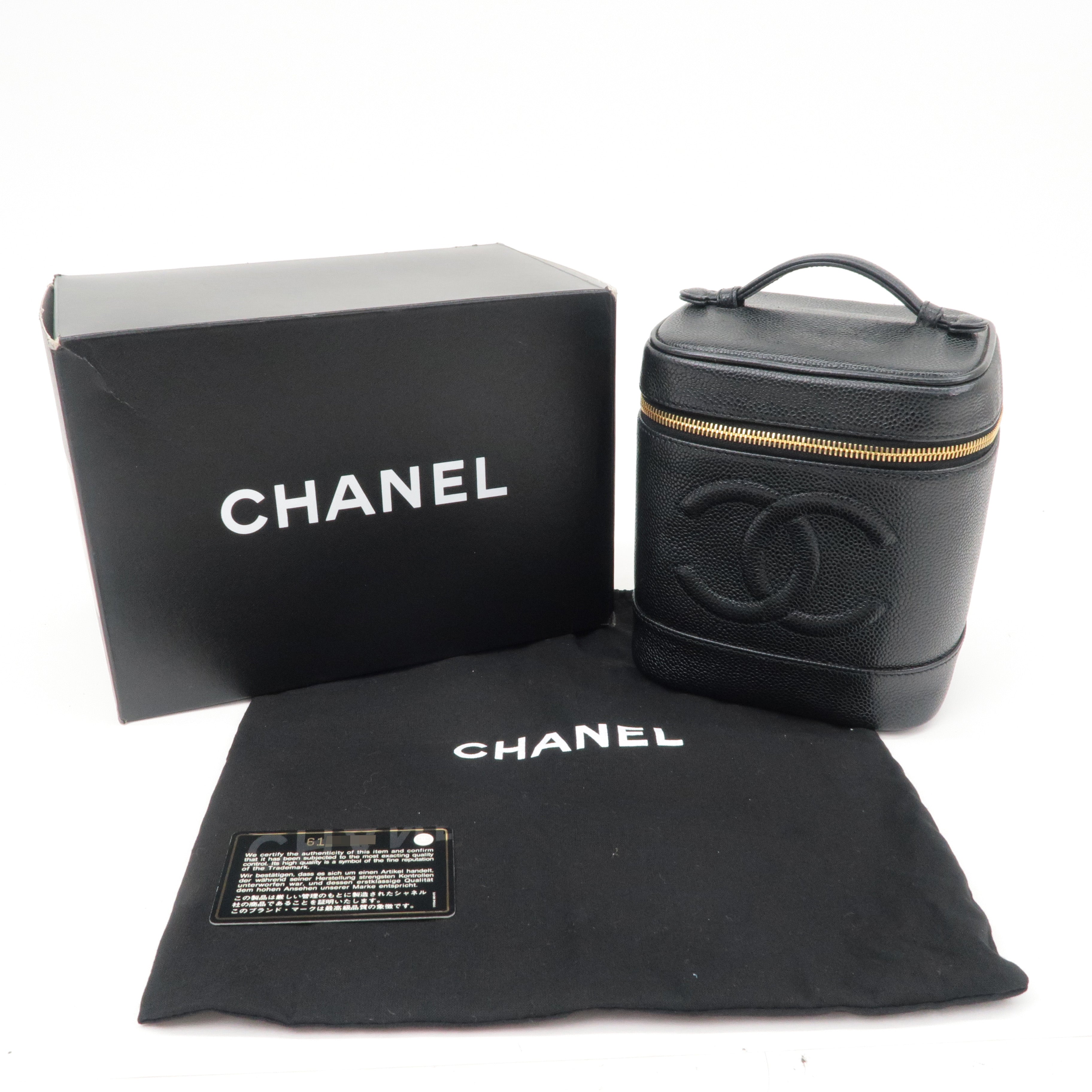 CHANEL Caviar Skin Vanity Bag Hand Bag Cosmetic Bag Black A01998