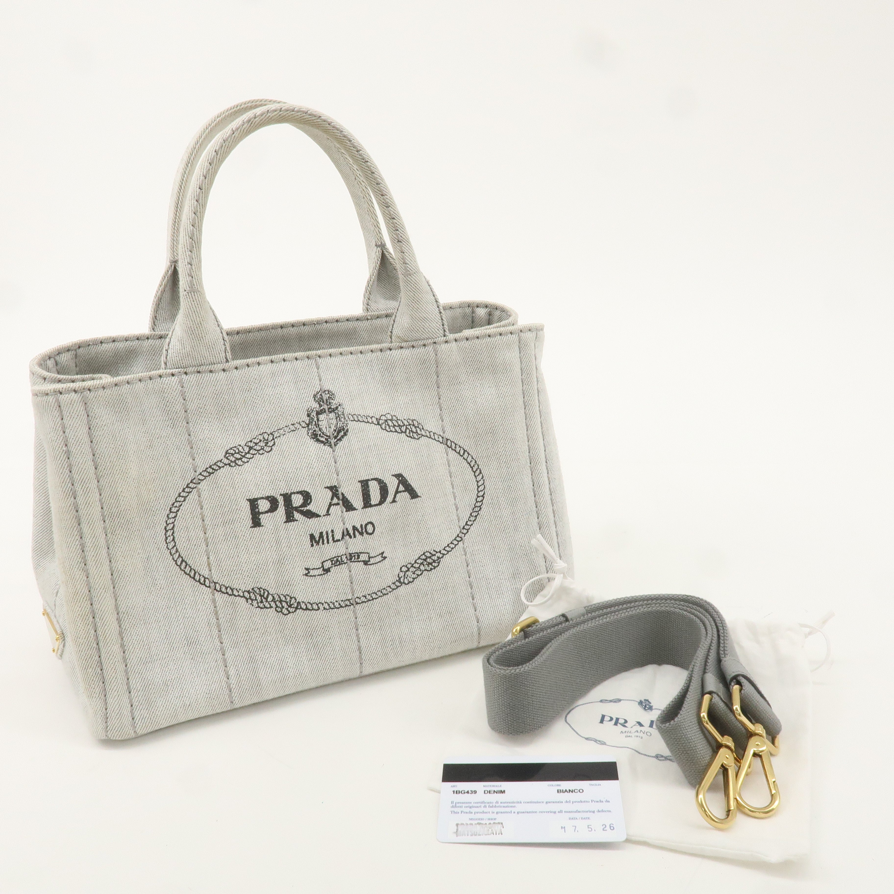 PRADA Canapa Mini Canvas 2Way Bag Hand Bag Gray 1BG439