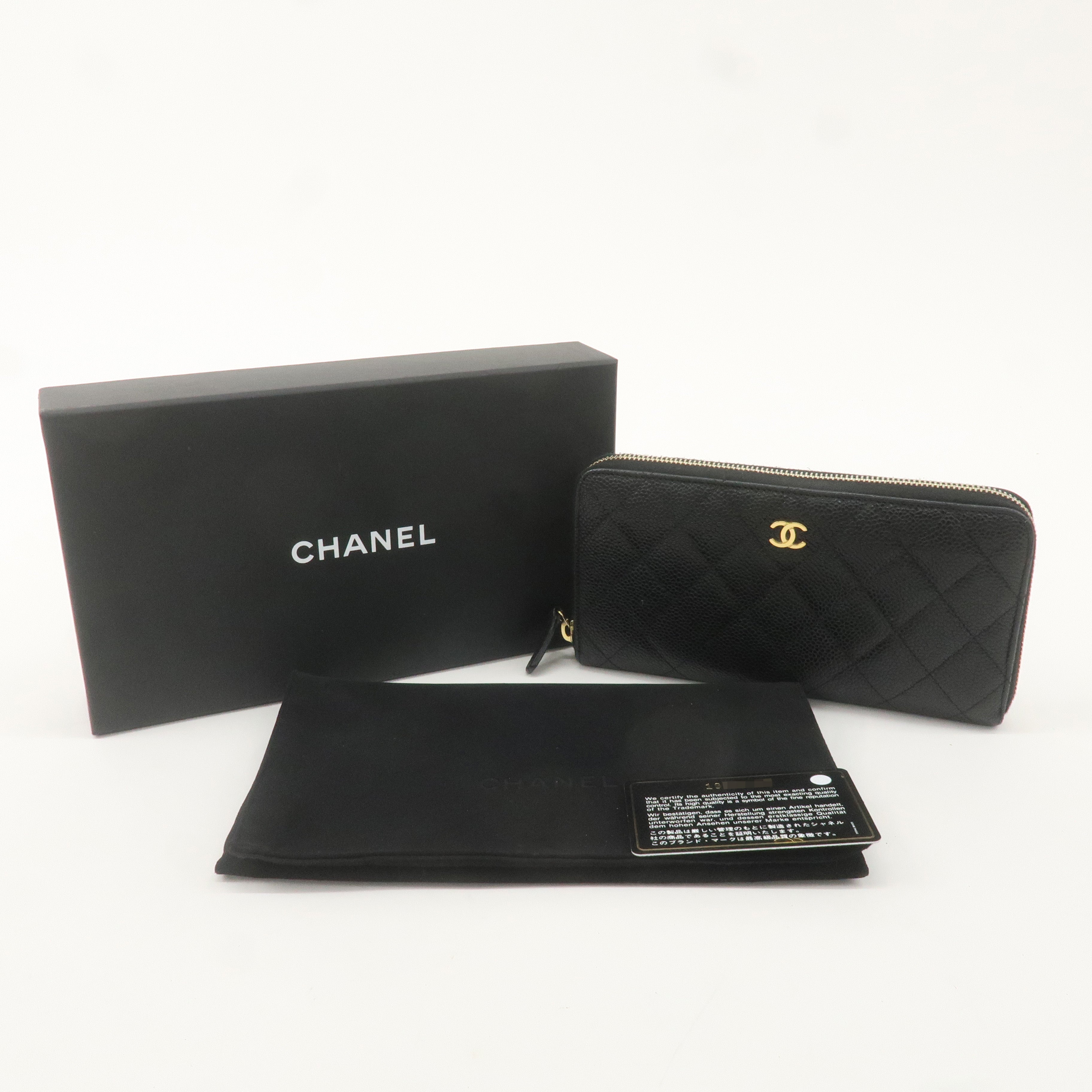 CHANEL Caviar Skin Coco Mark Matelasse Long Wallet Black A50097