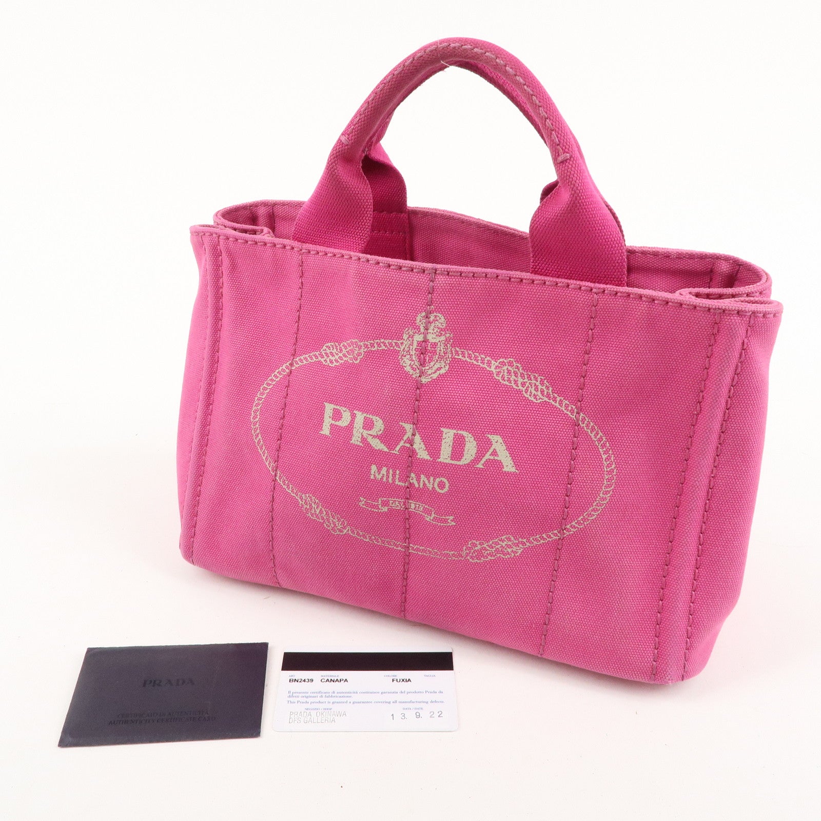 PRADA Canapa Mini Canvas Tote Bag Hand Bag Pink BN2439