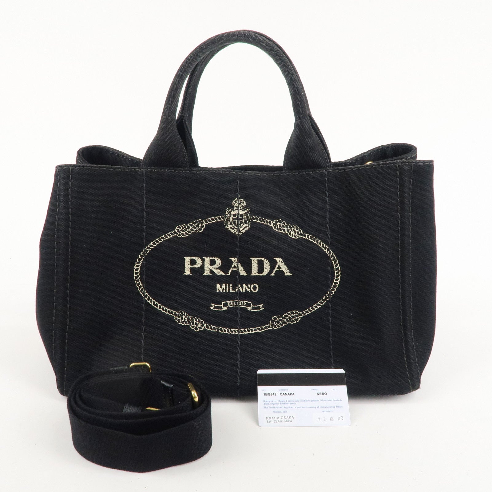 PRADA Logo Canapa Canvas 2way Hand Bag Black 1BG642