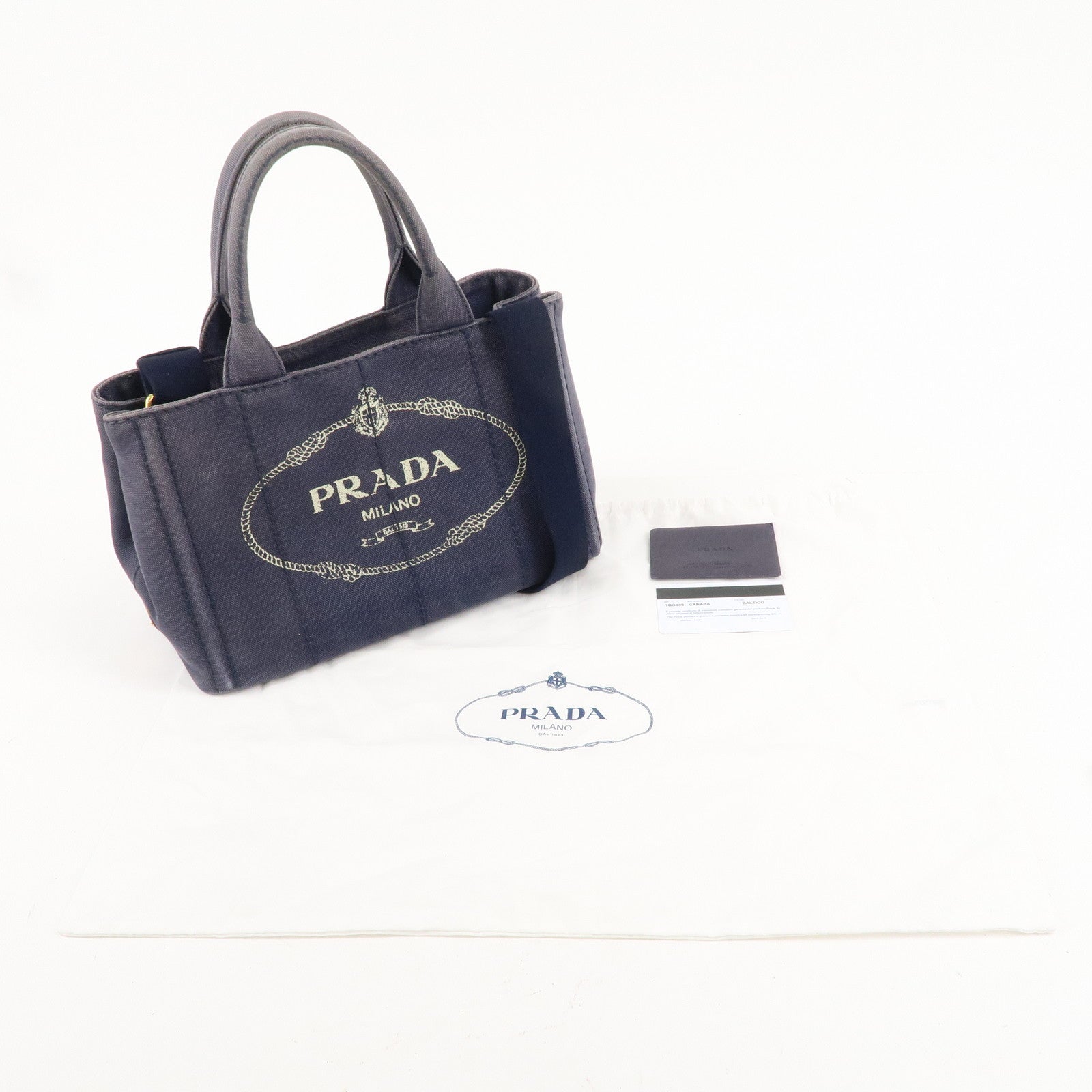 PRADA Logo Canapa Mini Canvas 2Way Bag Hand Bag Navy 1BG439